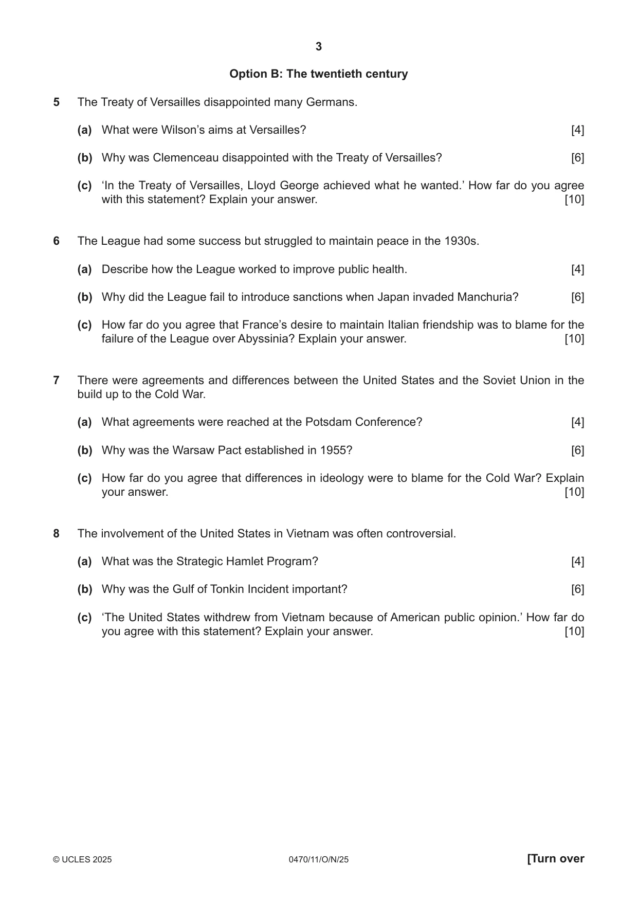 Cambridge IGCSE History 0470 2025 Oct/Nov Paper 1 · Variant 1 question paper, page 3 of 8