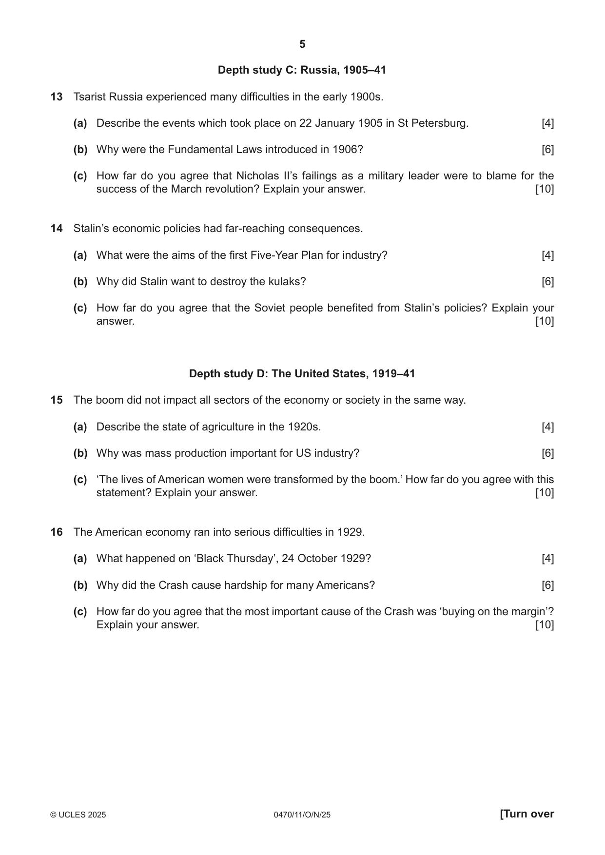 Cambridge IGCSE History 0470 2025 Oct/Nov Paper 1 · Variant 1 question paper, page 5 of 8