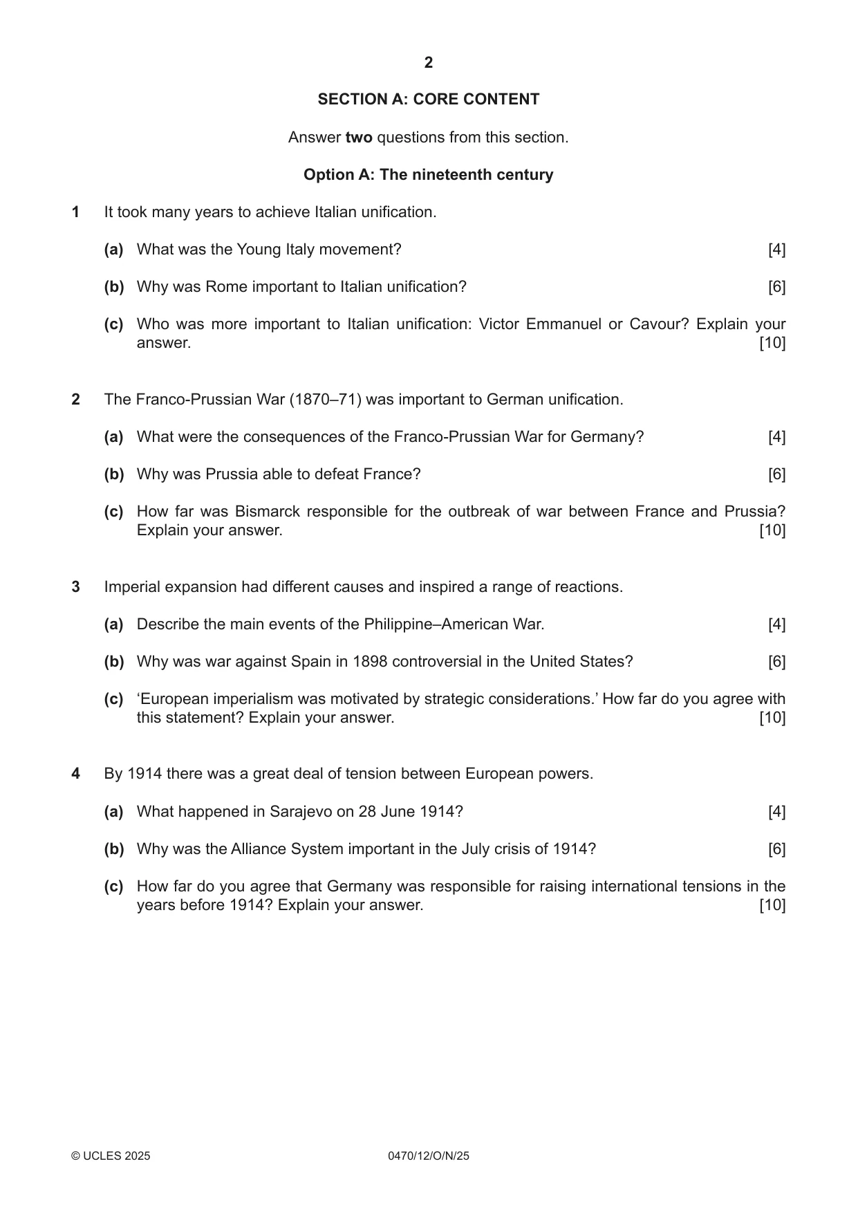 Cambridge IGCSE History 0470 2025 Oct/Nov Paper 1 · Variant 2 question paper, page 2 of 8