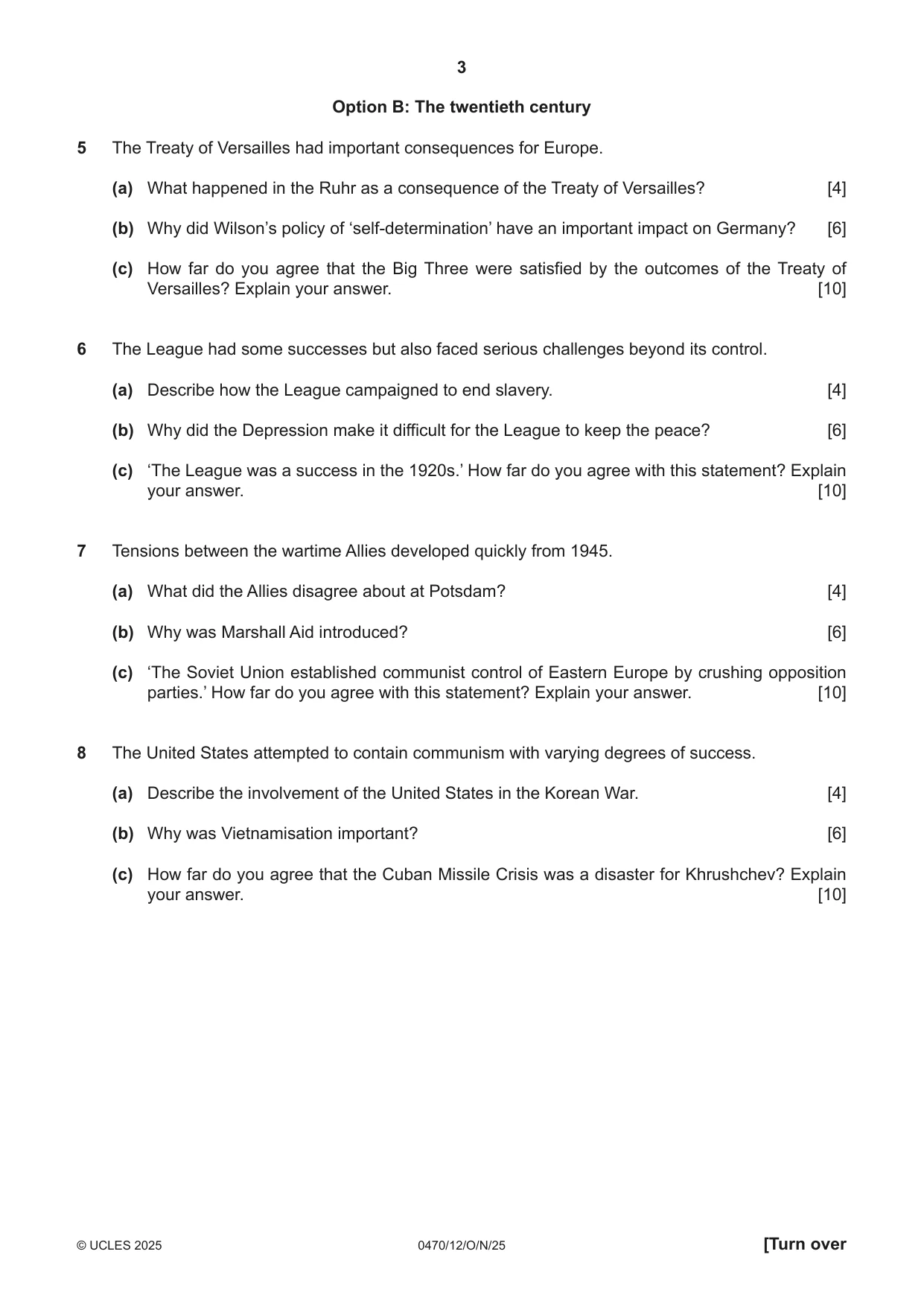 Cambridge IGCSE History 0470 2025 Oct/Nov Paper 1 · Variant 2 question paper, page 3 of 8