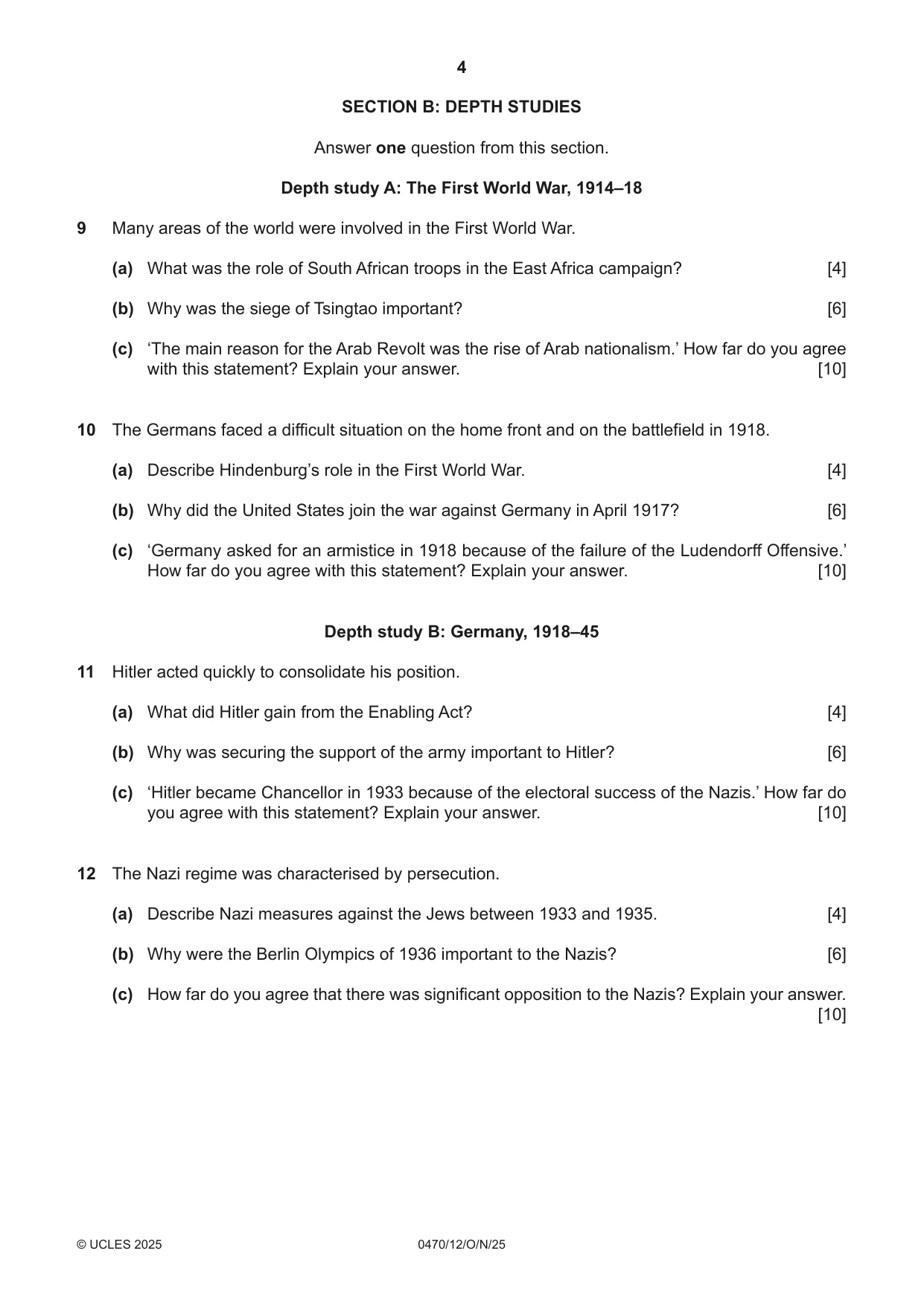 Cambridge IGCSE History 0470 2025 Oct/Nov Paper 1 · Variant 2 question paper, page 4 of 8