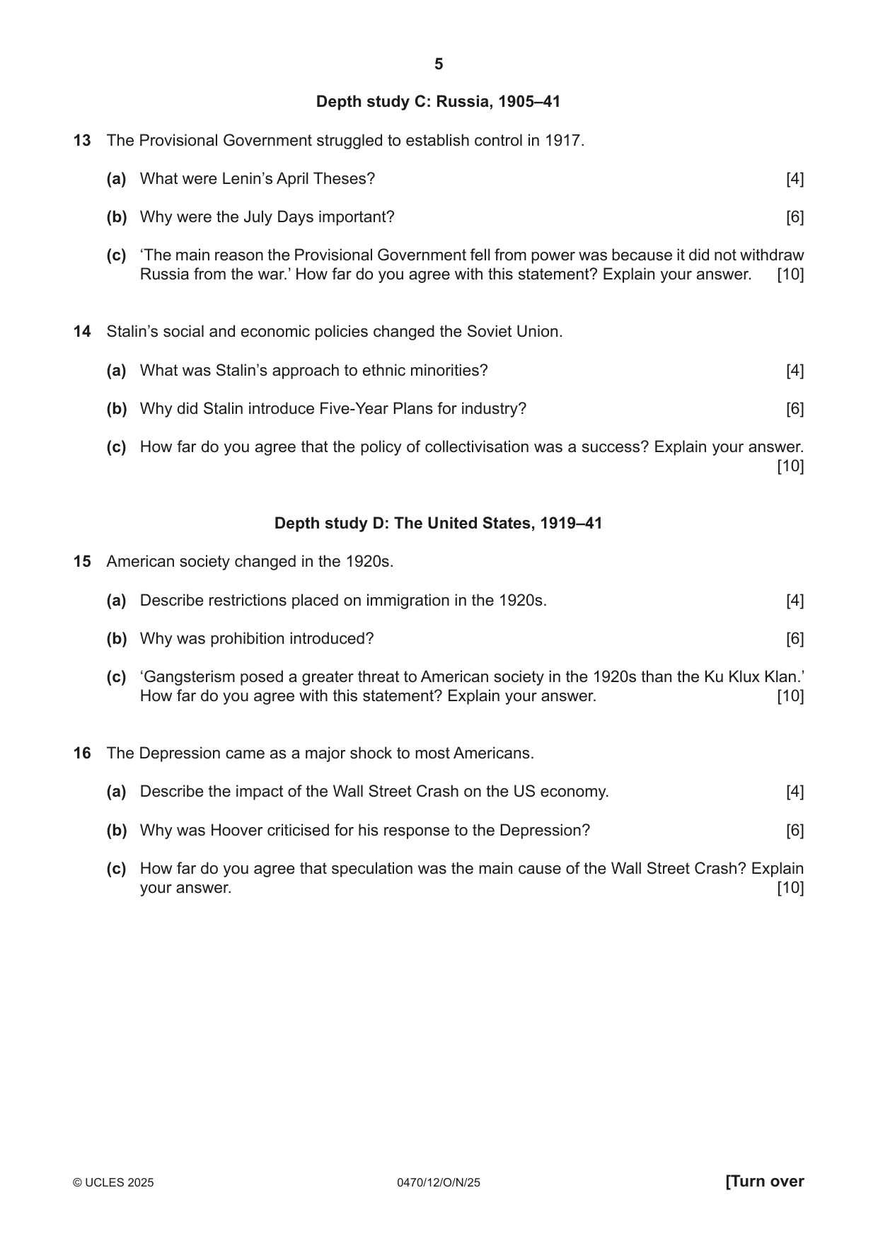 Cambridge IGCSE History 0470 2025 Oct/Nov Paper 1 · Variant 2 question paper, page 5 of 8