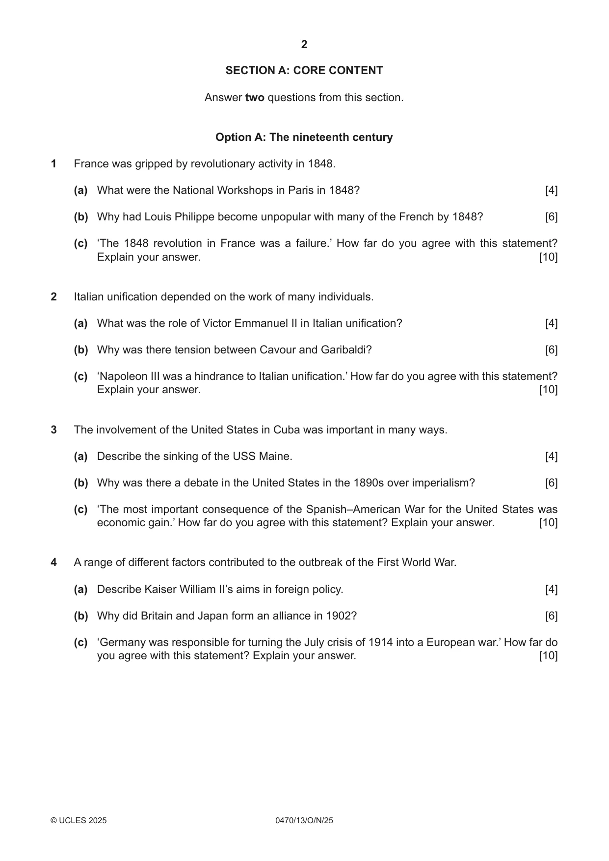 Cambridge IGCSE History 0470 2025 Oct/Nov Paper 1 · Variant 3 question paper, page 2 of 8