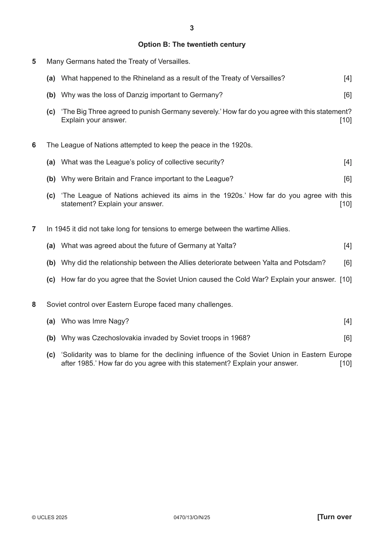 Cambridge IGCSE History 0470 2025 Oct/Nov Paper 1 · Variant 3 question paper, page 3 of 8