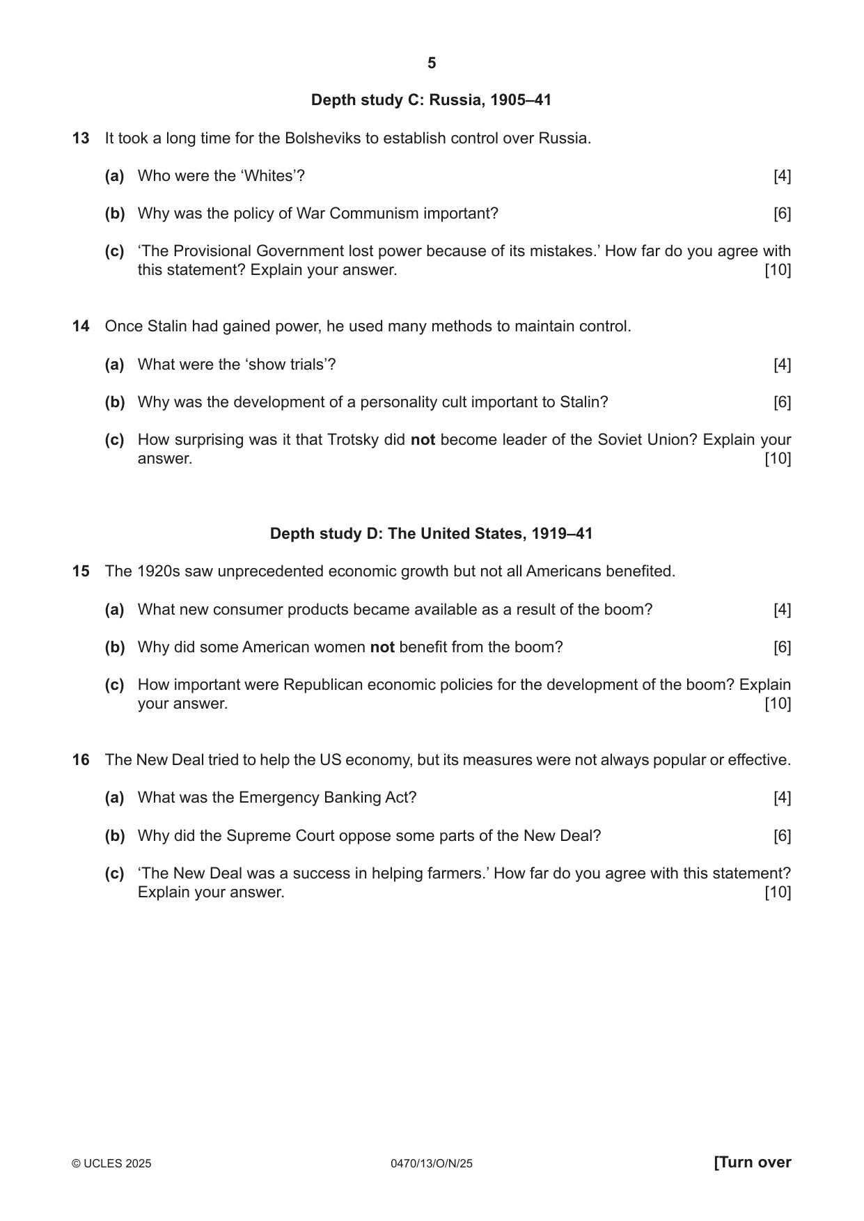 Cambridge IGCSE History 0470 2025 Oct/Nov Paper 1 · Variant 3 question paper, page 5 of 8
