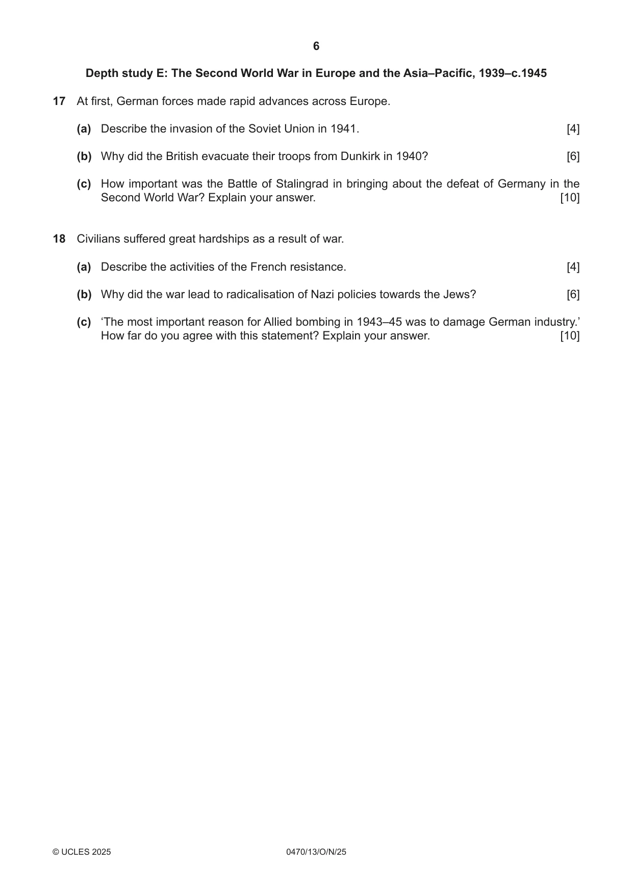 Cambridge IGCSE History 0470 2025 Oct/Nov Paper 1 · Variant 3 question paper, page 6 of 8