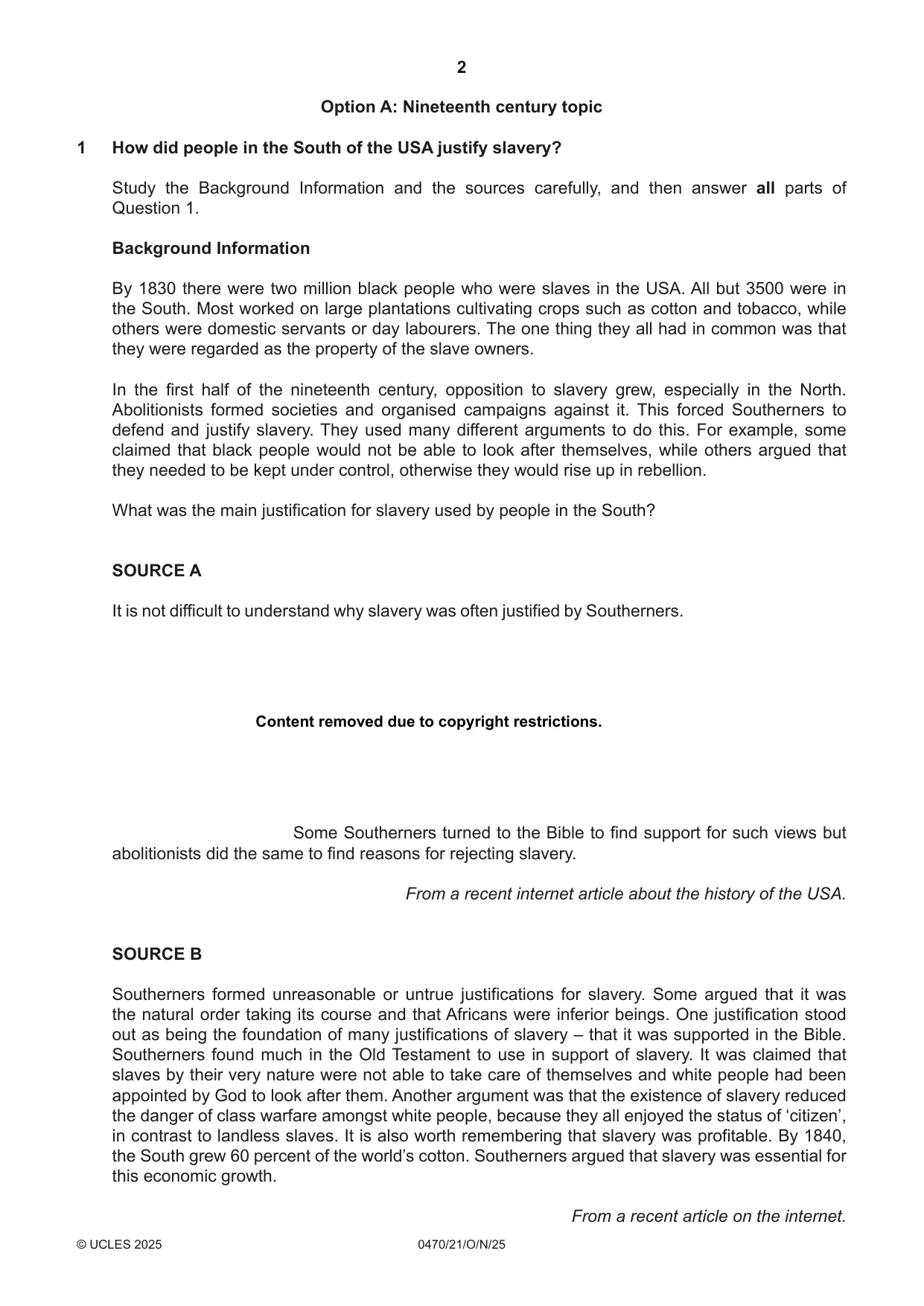 Cambridge IGCSE History 0470 2025 Oct/Nov Paper 2 · Variant 1 question paper, page 2 of 12