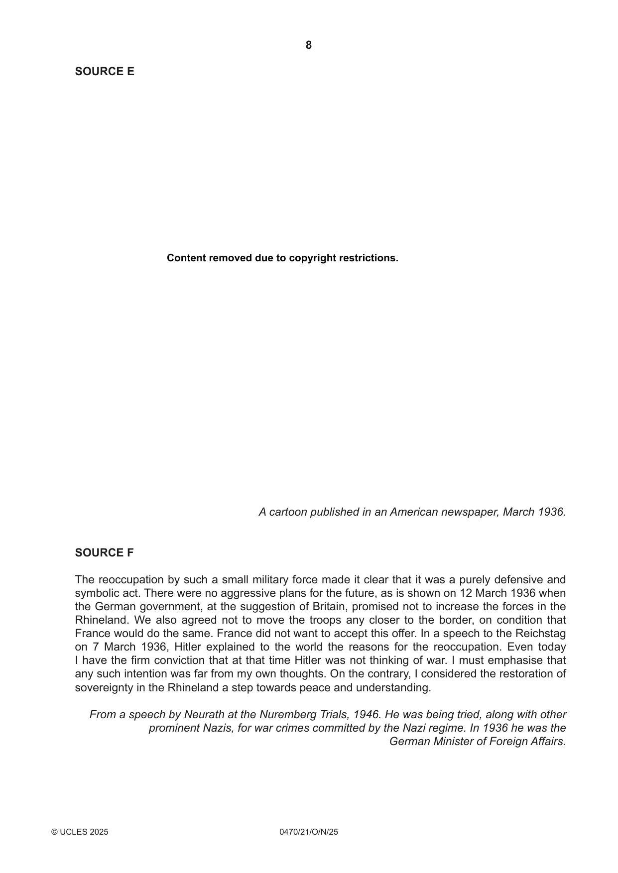 Cambridge IGCSE History 0470 2025 Oct/Nov Paper 2 · Variant 1 question paper, page 8 of 12