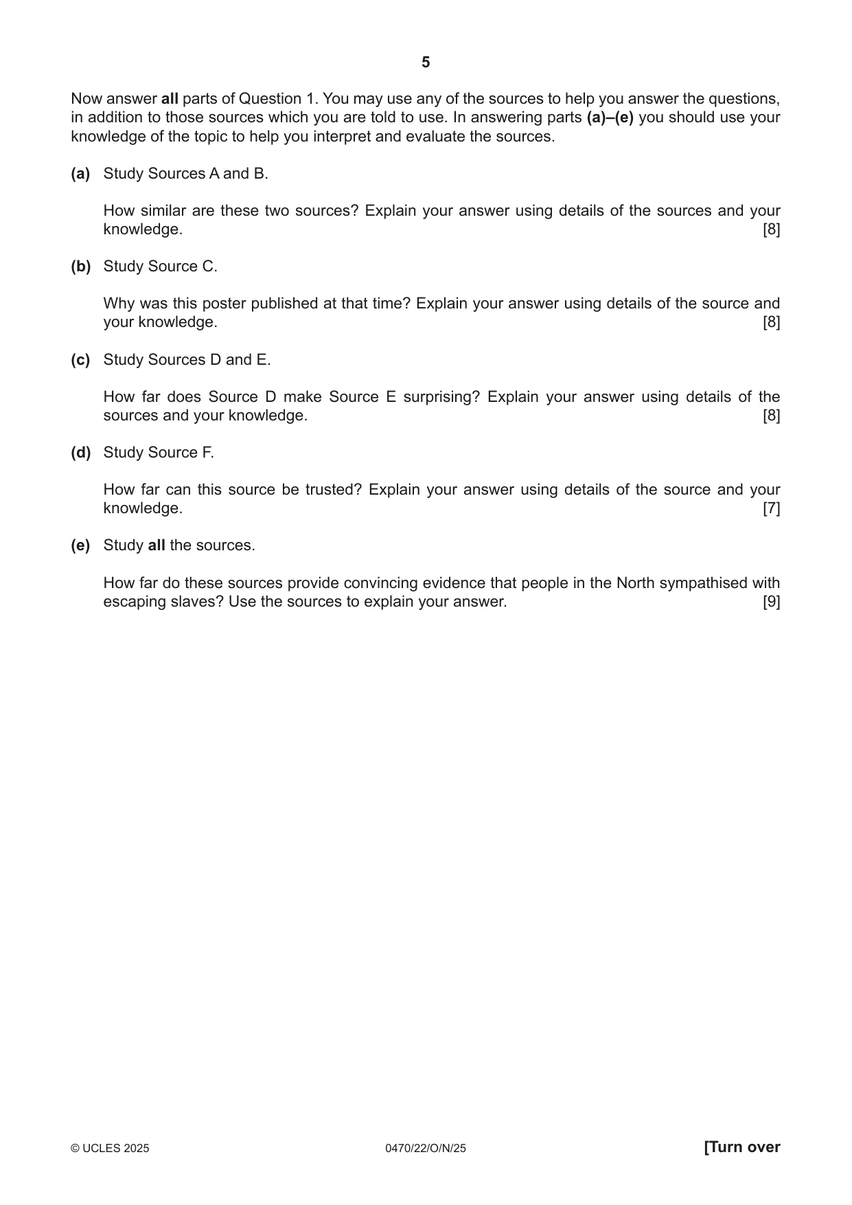 Cambridge IGCSE History 0470 2025 Oct/Nov Paper 2 · Variant 2 question paper, page 5 of 12