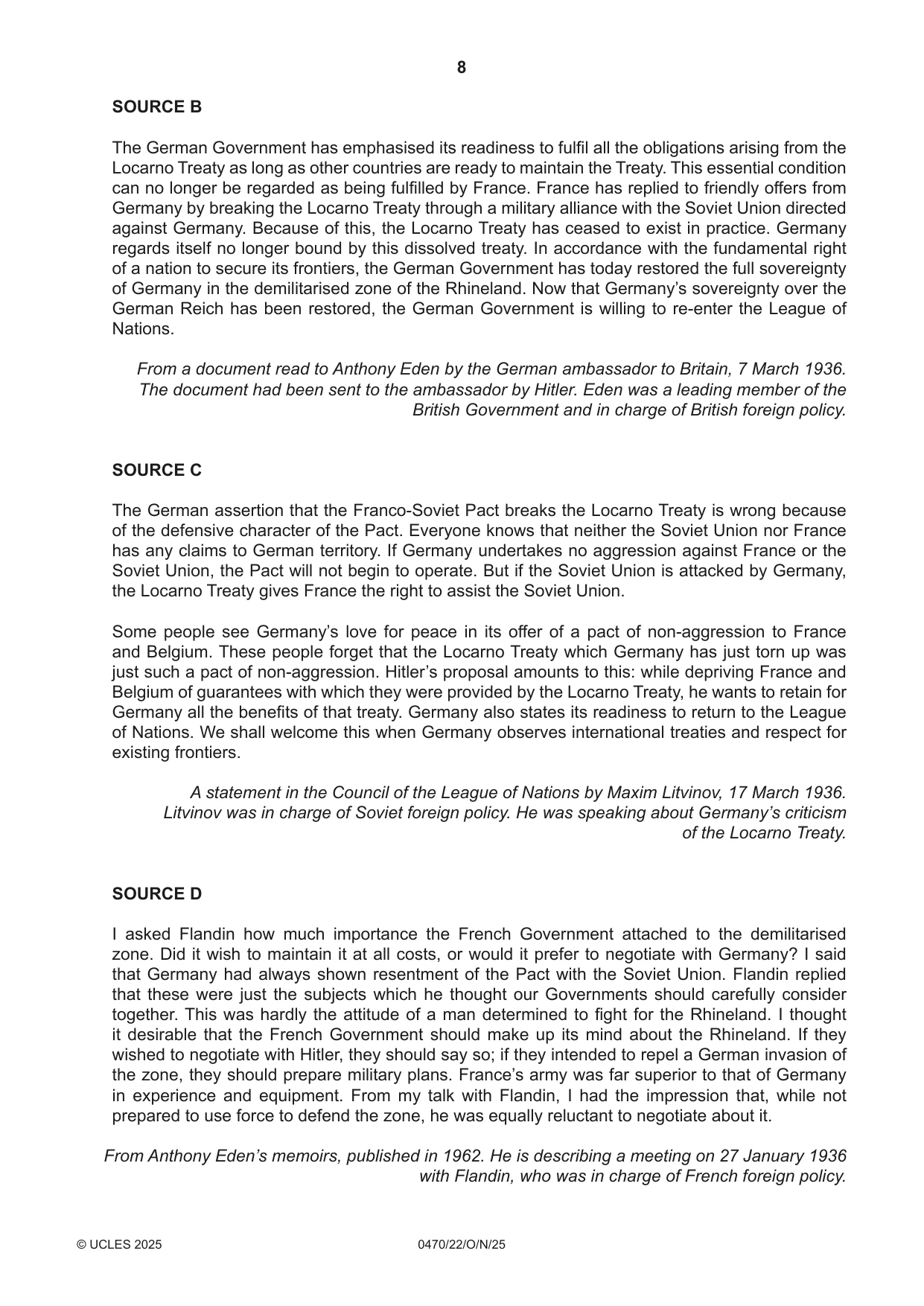 Cambridge IGCSE History 0470 2025 Oct/Nov Paper 2 · Variant 2 question paper, page 8 of 12
