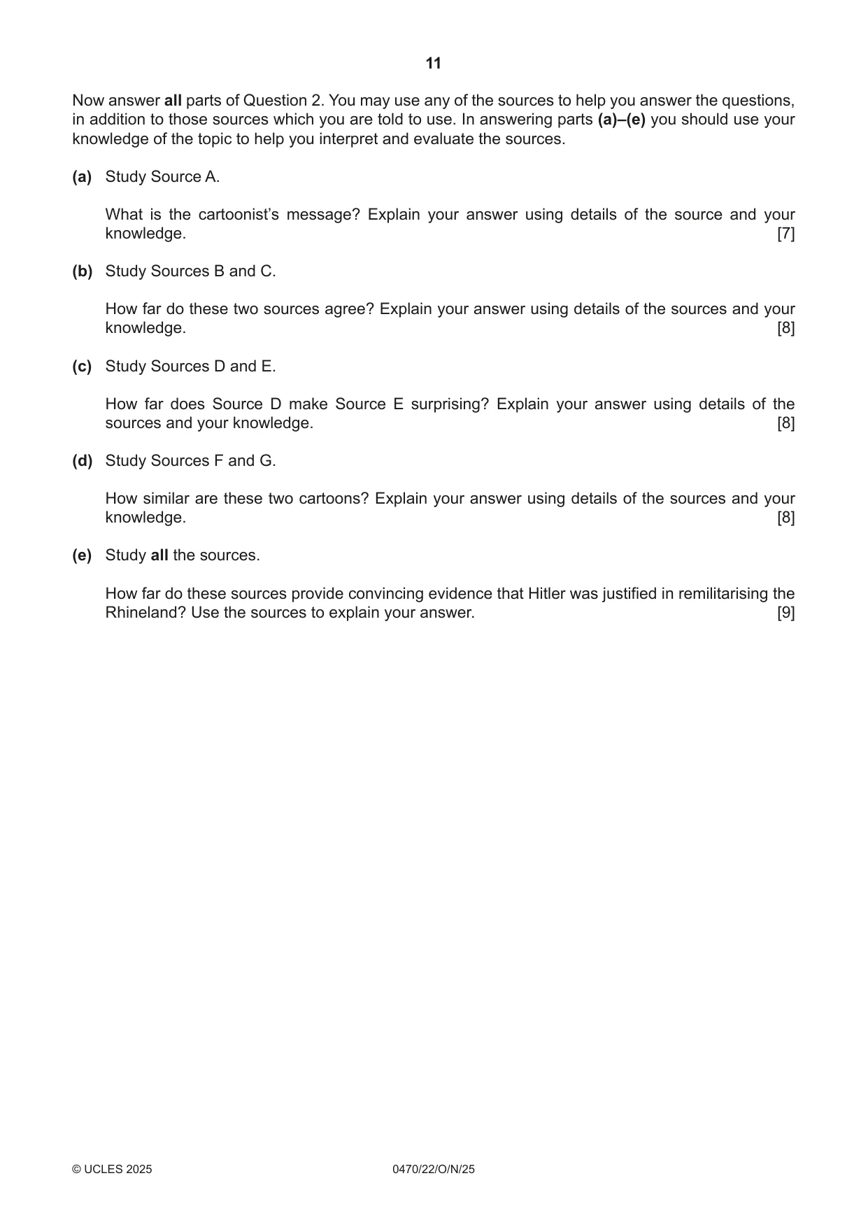 Cambridge IGCSE History 0470 2025 Oct/Nov Paper 2 · Variant 2 question paper, page 11 of 12