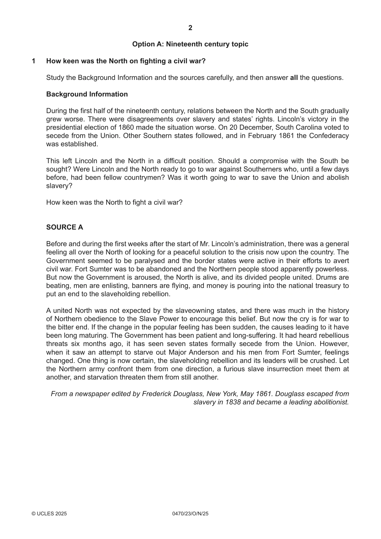 Cambridge IGCSE History 0470 2025 Oct/Nov Paper 2 · Variant 3 question paper, page 2 of 12