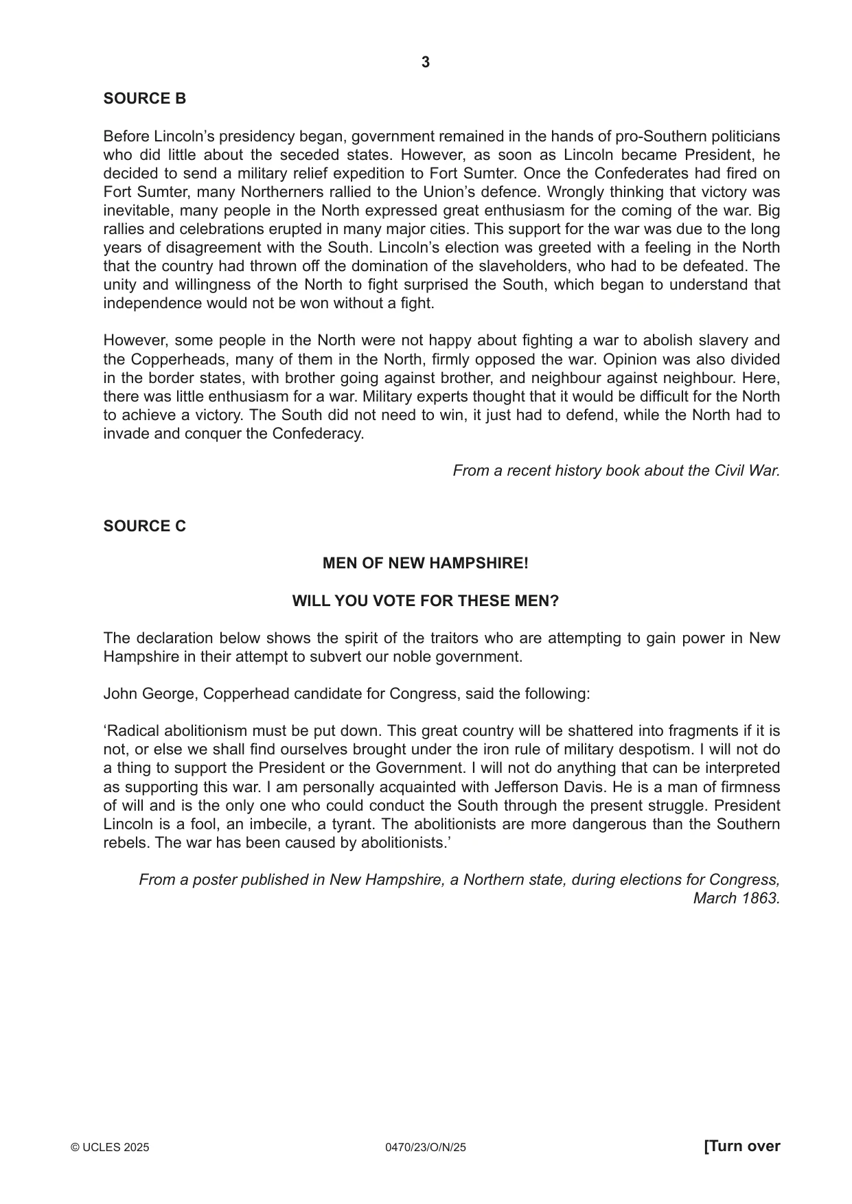 Cambridge IGCSE History 0470 2025 Oct/Nov Paper 2 · Variant 3 question paper, page 3 of 12