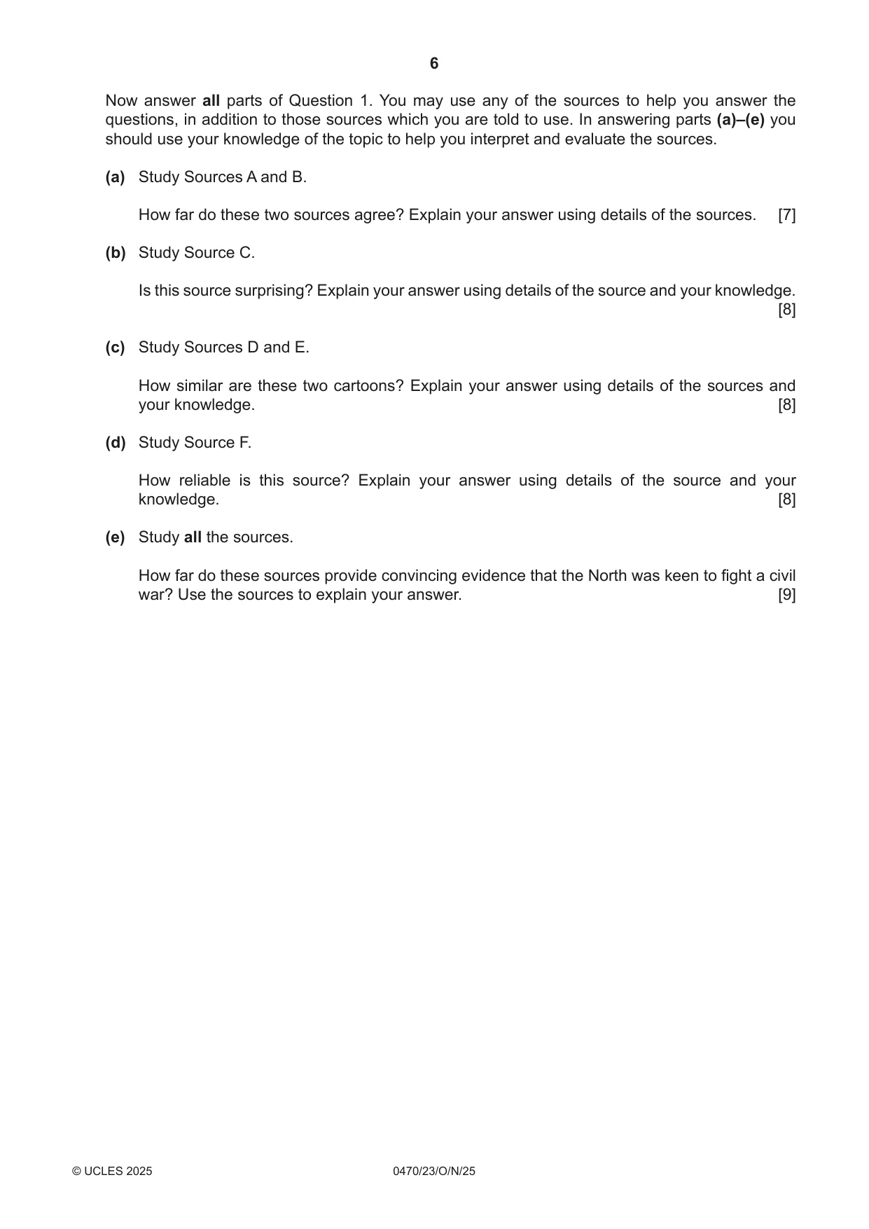 Cambridge IGCSE History 0470 2025 Oct/Nov Paper 2 · Variant 3 question paper, page 6 of 12