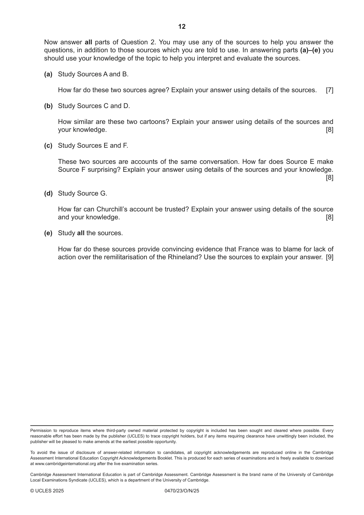 Cambridge IGCSE History 0470 2025 Oct/Nov Paper 2 · Variant 3 question paper, page 12 of 12