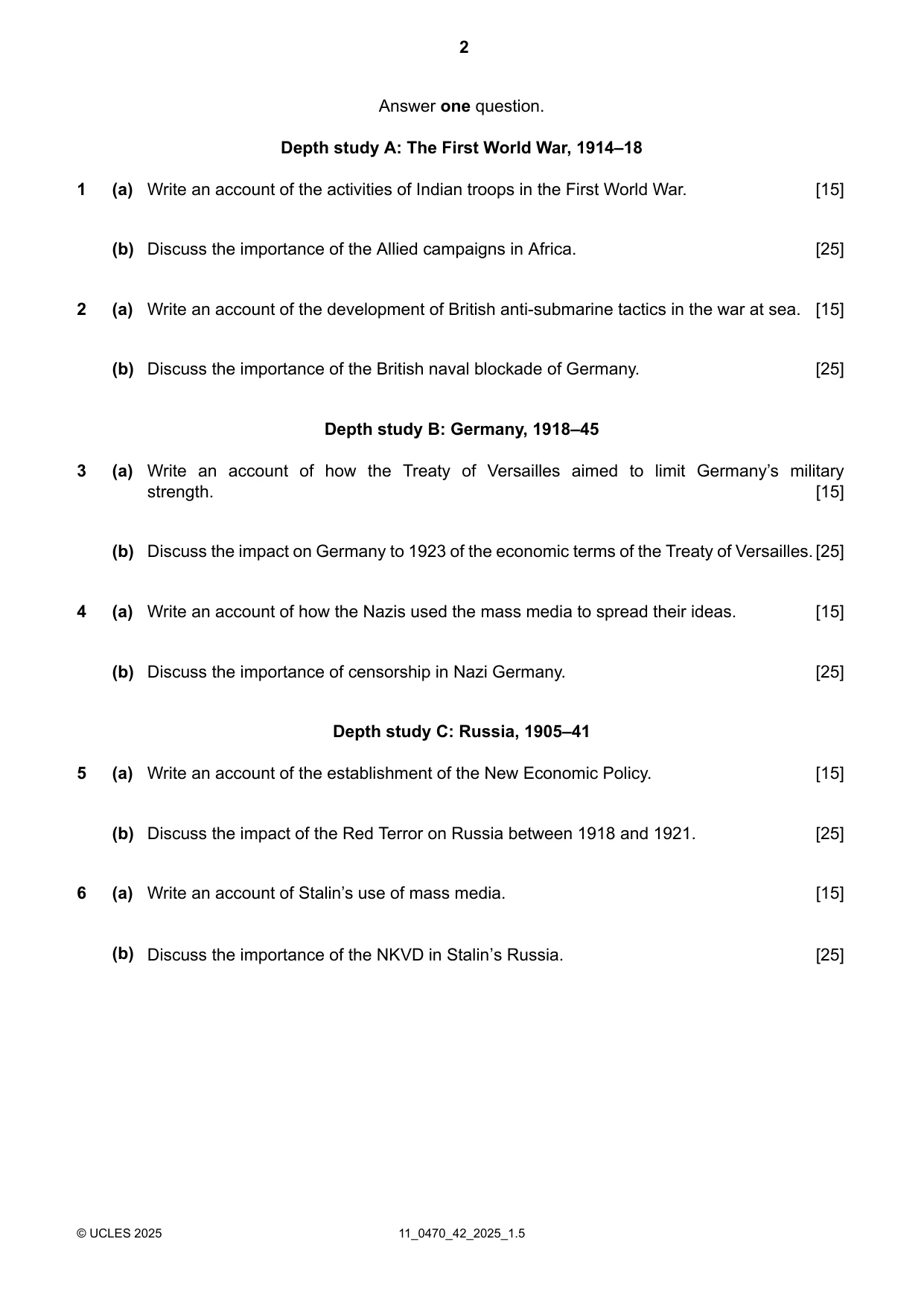 Cambridge IGCSE History 0470 2025 Oct/Nov Paper 4 · Variant 2 question paper, page 2 of 4