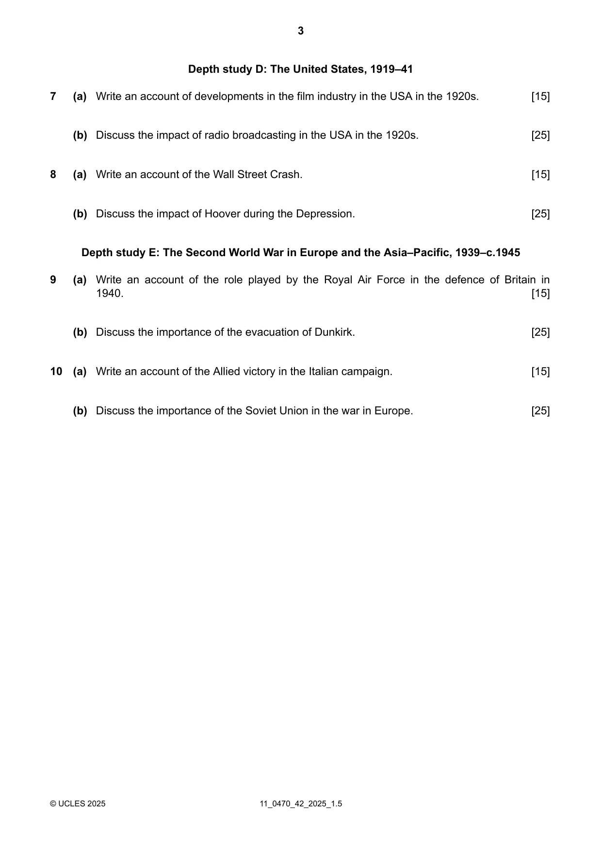 Cambridge IGCSE History 0470 2025 Oct/Nov Paper 4 · Variant 2 question paper, page 3 of 4