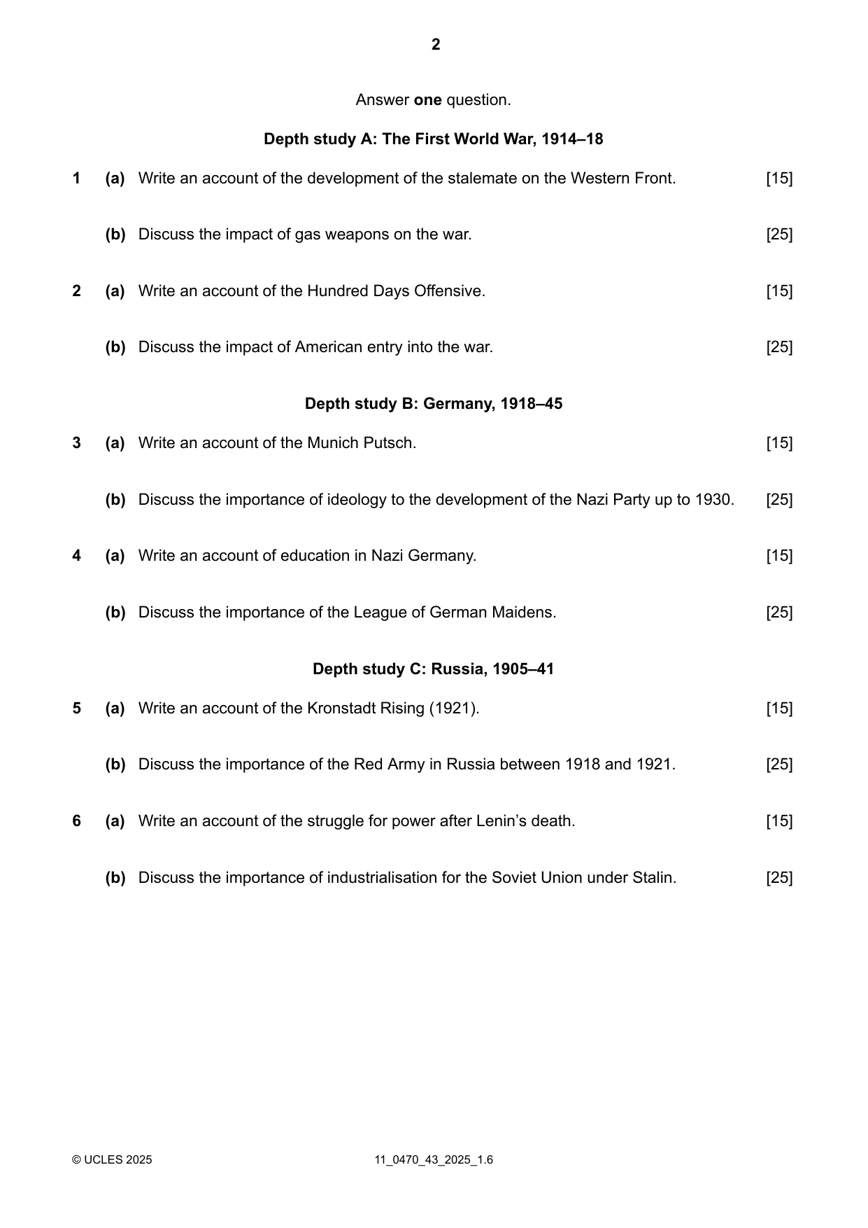 Cambridge IGCSE History 0470 2025 Oct/Nov Paper 4 · Variant 3 question paper, page 2 of 4