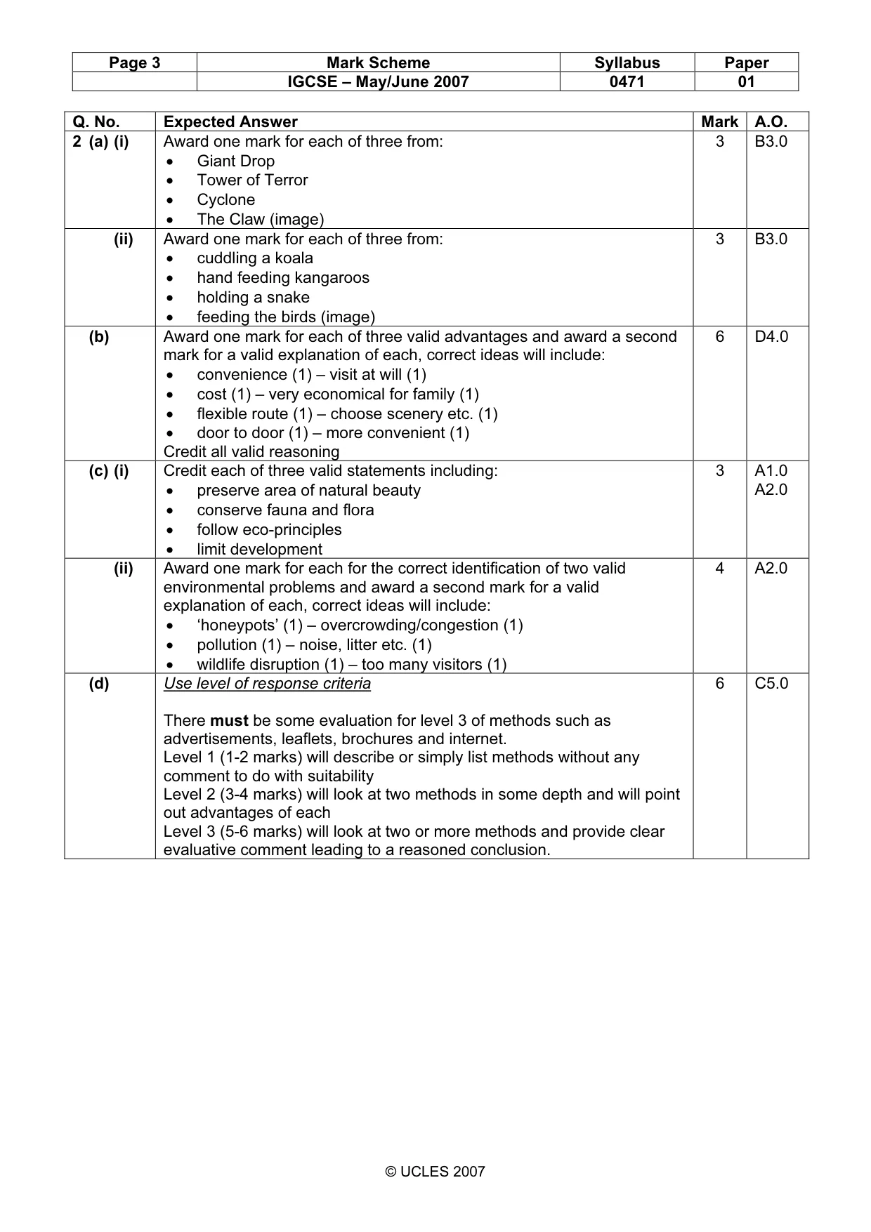 Mark scheme, page 3 of 5