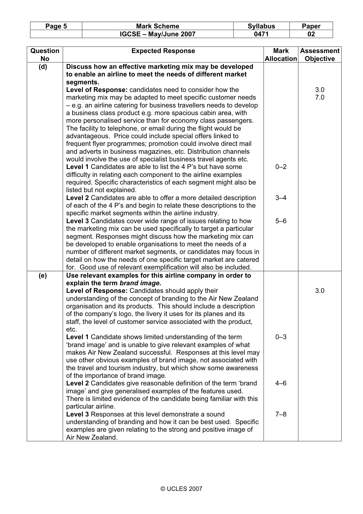 Mark scheme, page 5 of 7
