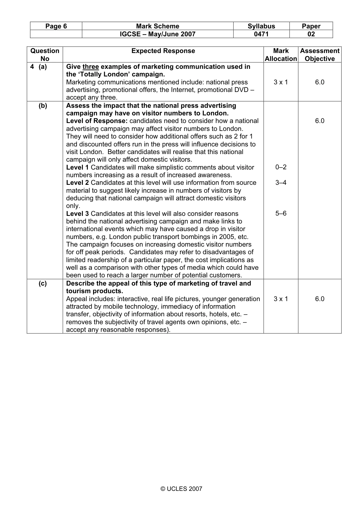 Mark scheme, page 6 of 7