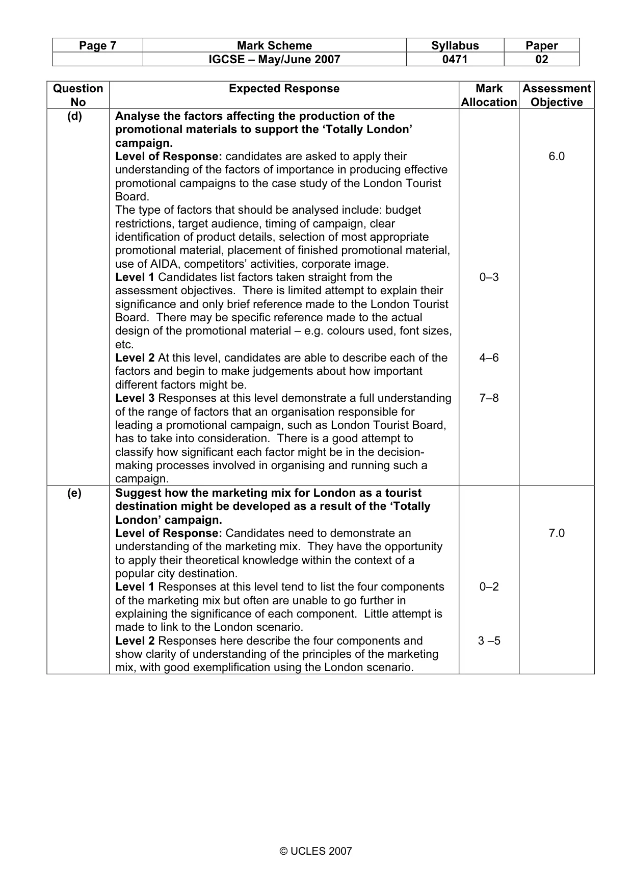Mark scheme, page 7 of 7
