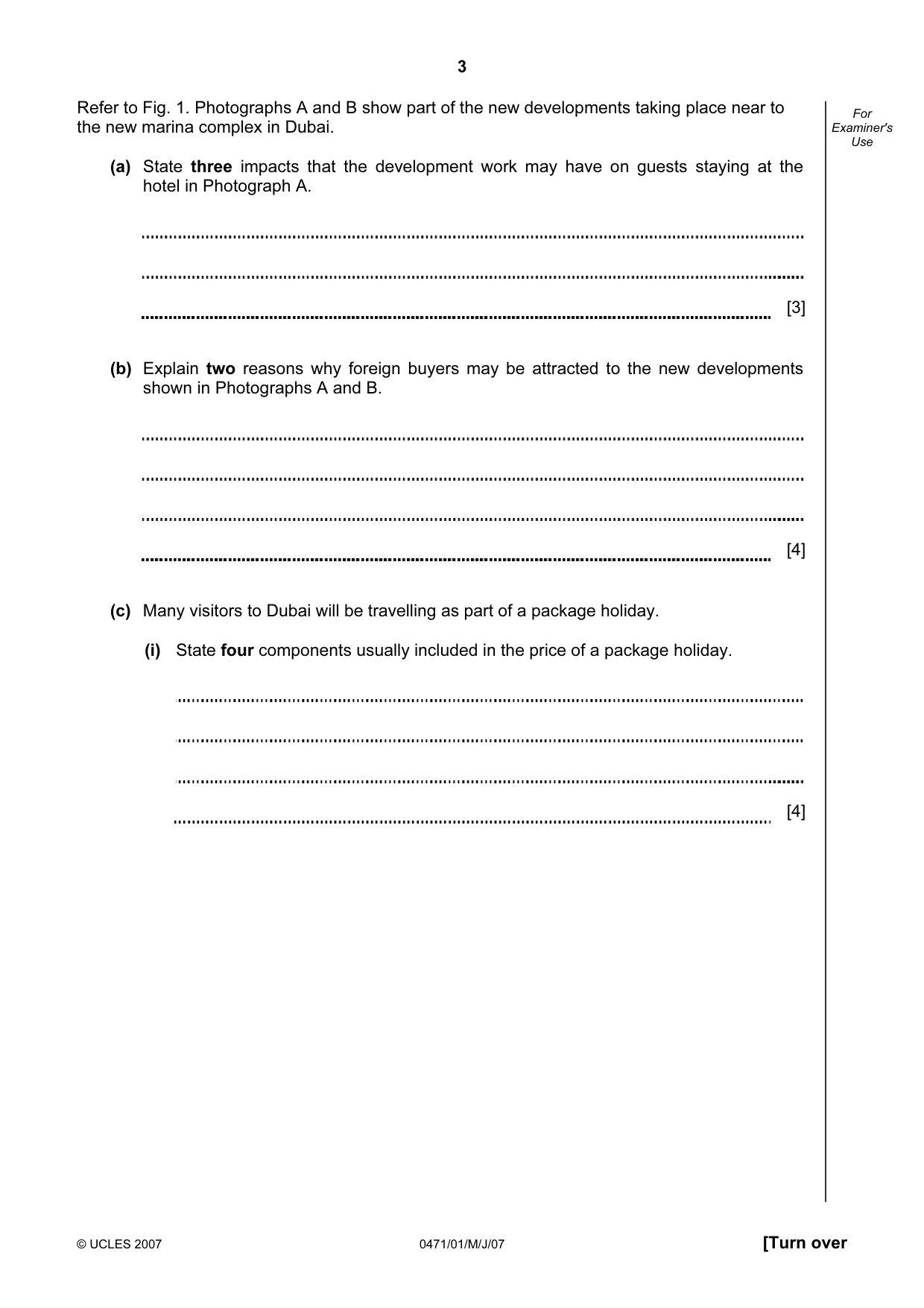 Cambridge IGCSE Travel and Tourism 0471 2007 May/June Paper 1 · Variant 1 question paper, page 3 of 16