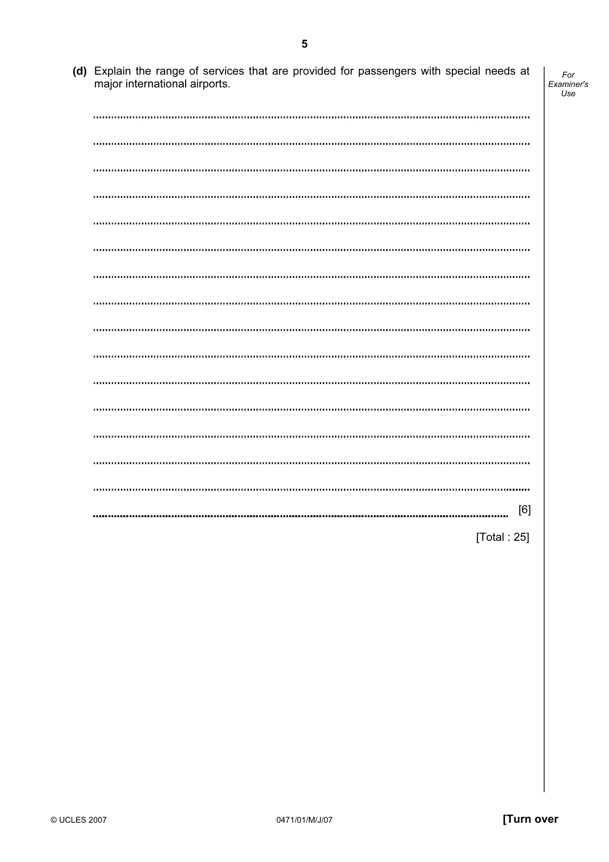 Cambridge IGCSE Travel and Tourism 0471 2007 May/June Paper 1 · Variant 1 question paper, page 5 of 16