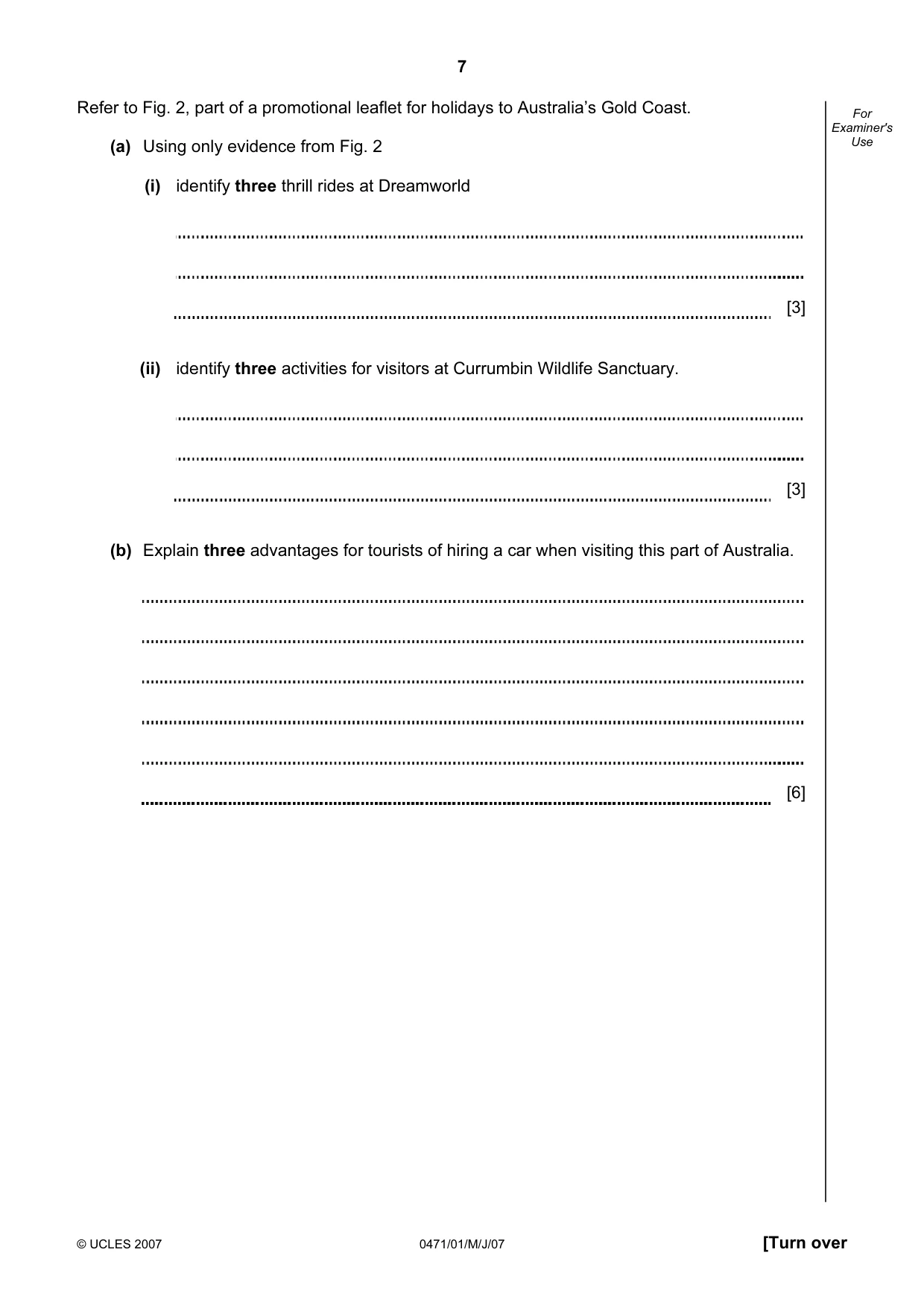 Cambridge IGCSE Travel and Tourism 0471 2007 May/June Paper 1 · Variant 1 question paper, page 7 of 16