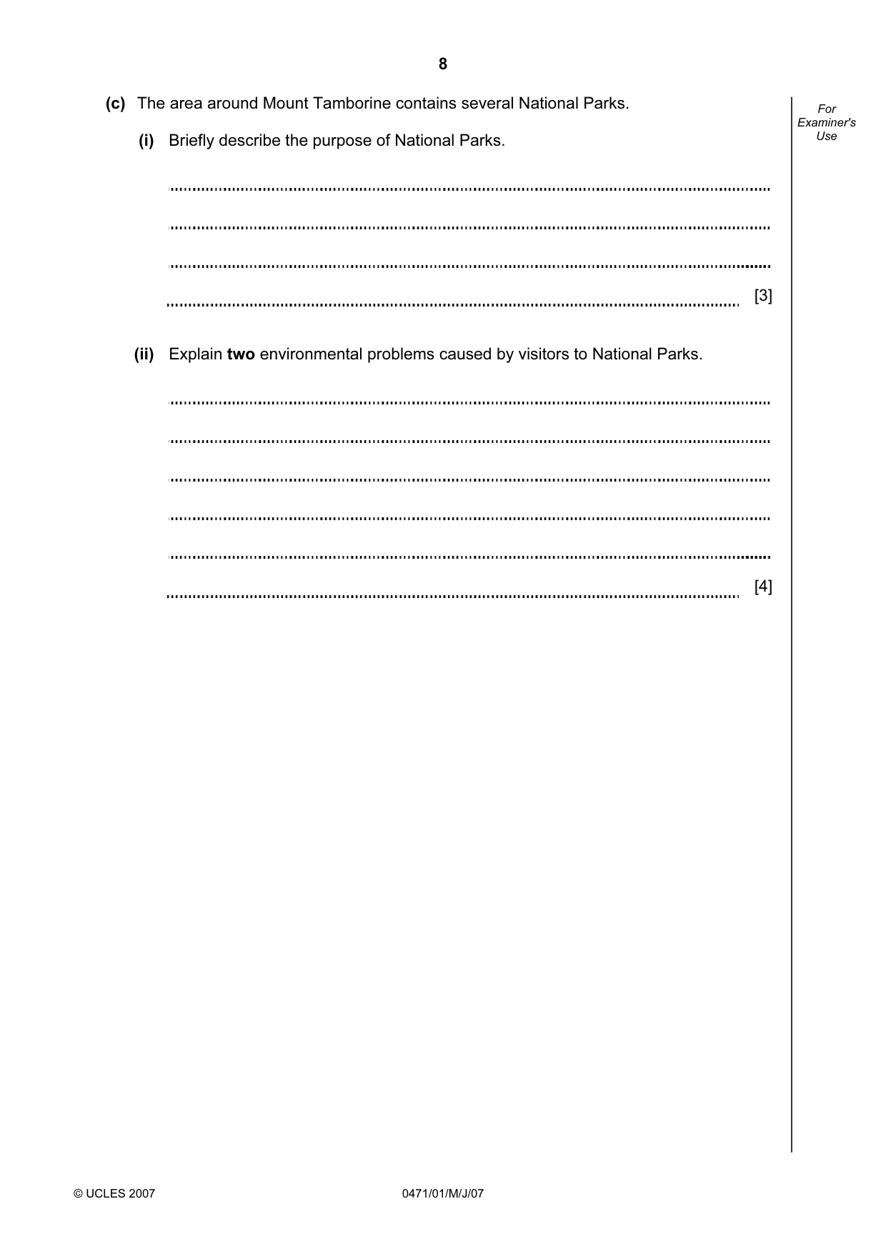 Cambridge IGCSE Travel and Tourism 0471 2007 May/June Paper 1 · Variant 1 question paper, page 8 of 16