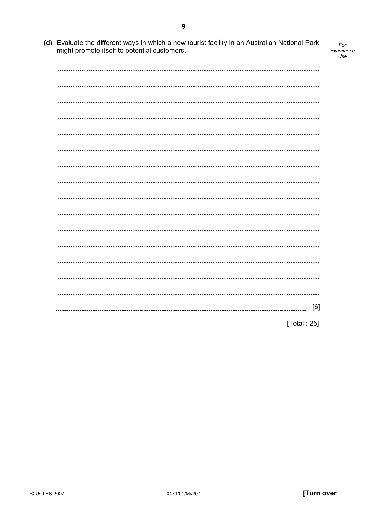 Cambridge IGCSE Travel and Tourism 0471 2007 May/June Paper 1 · Variant 1 question paper, page 9 of 16