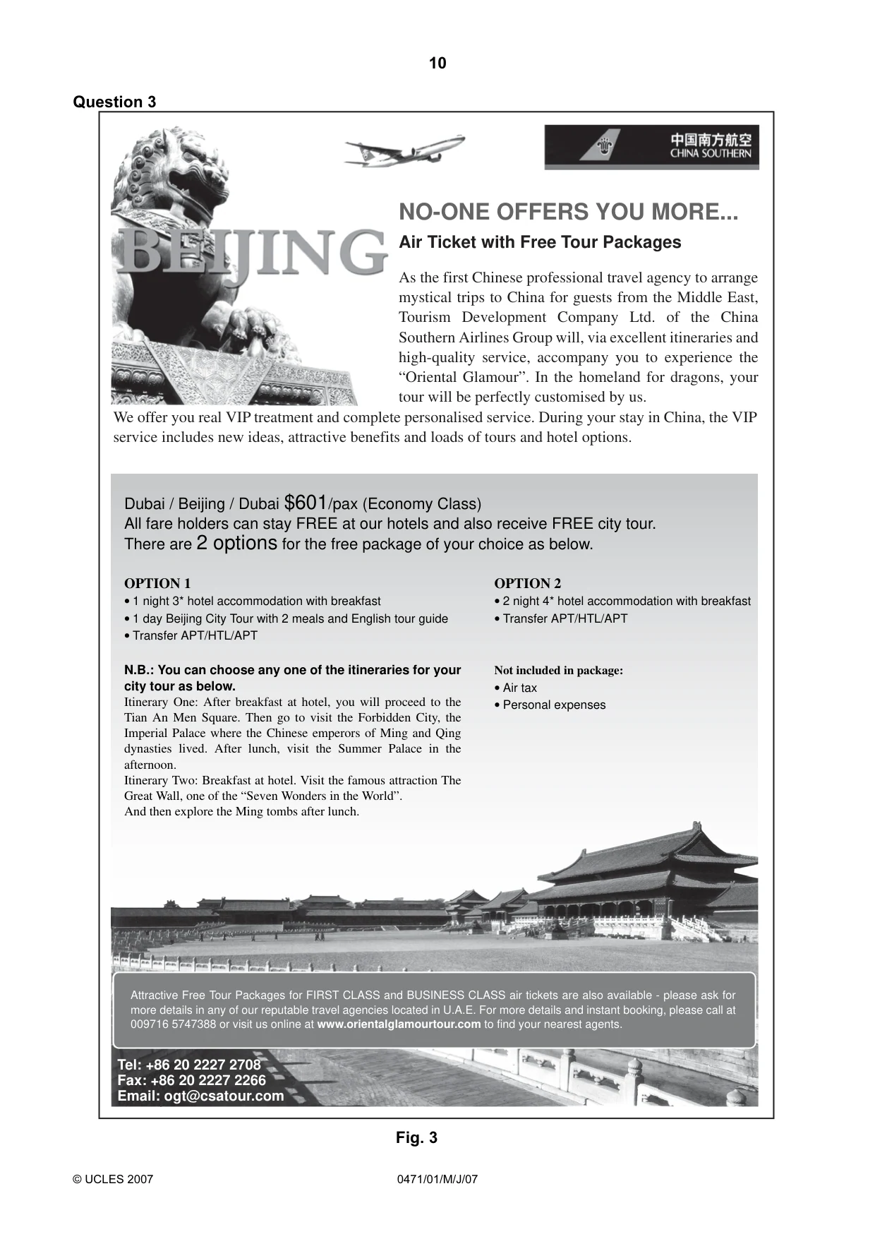 Cambridge IGCSE Travel and Tourism 0471 2007 May/June Paper 1 · Variant 1 question paper, page 10 of 16