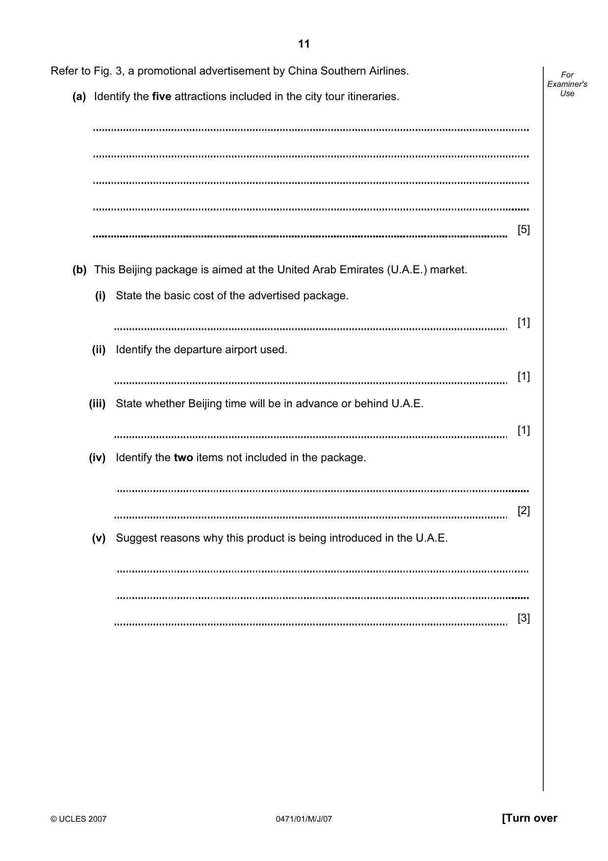 Cambridge IGCSE Travel and Tourism 0471 2007 May/June Paper 1 · Variant 1 question paper, page 11 of 16