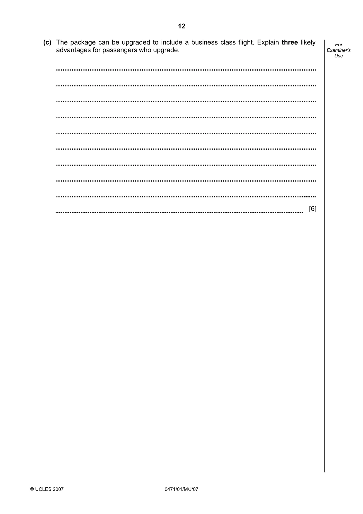 Cambridge IGCSE Travel and Tourism 0471 2007 May/June Paper 1 · Variant 1 question paper, page 12 of 16