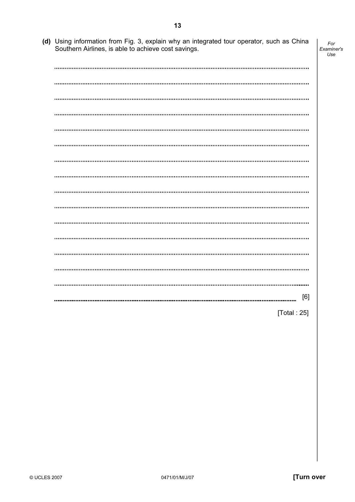 Cambridge IGCSE Travel and Tourism 0471 2007 May/June Paper 1 · Variant 1 question paper, page 13 of 16