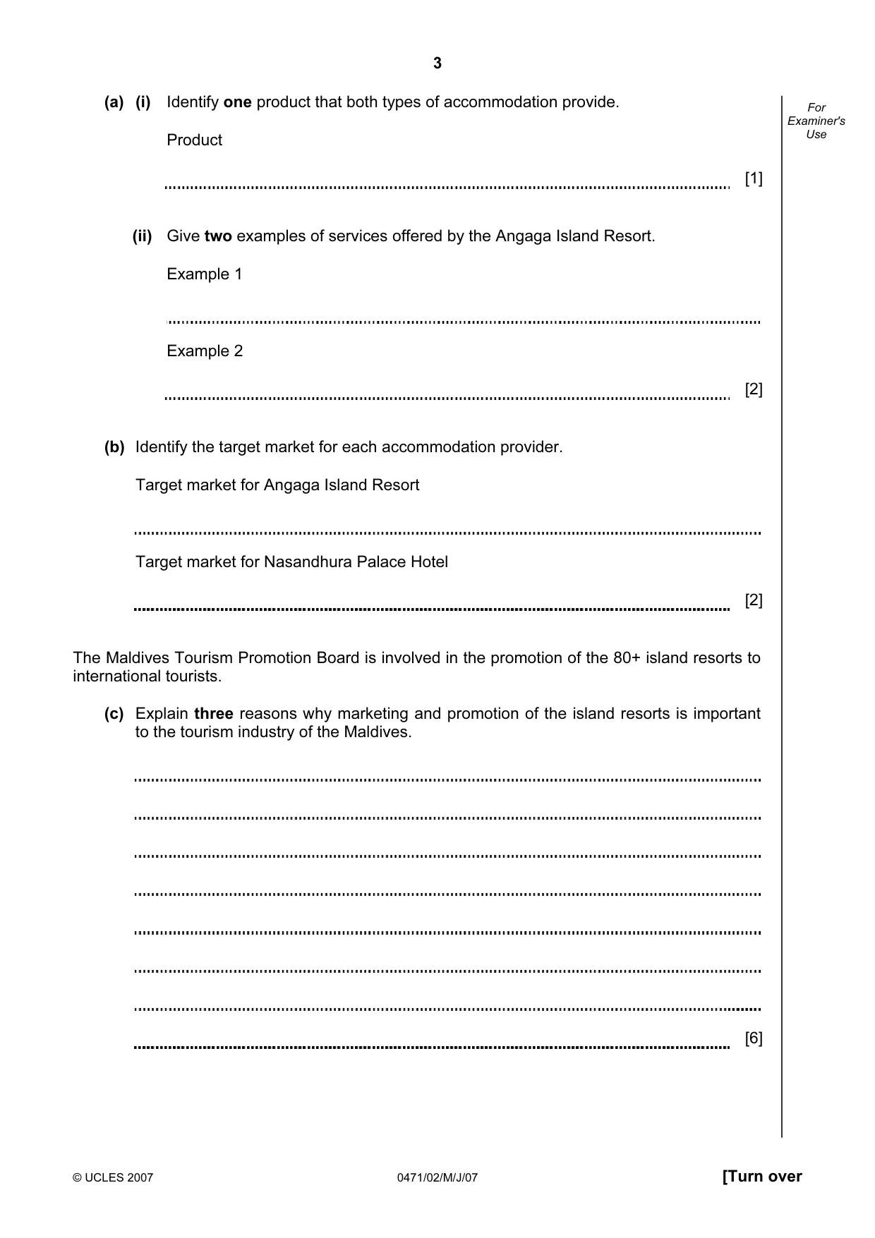 Cambridge IGCSE Travel and Tourism 0471 2007 May/June Paper 2 · Variant 1 question paper, page 3 of 16