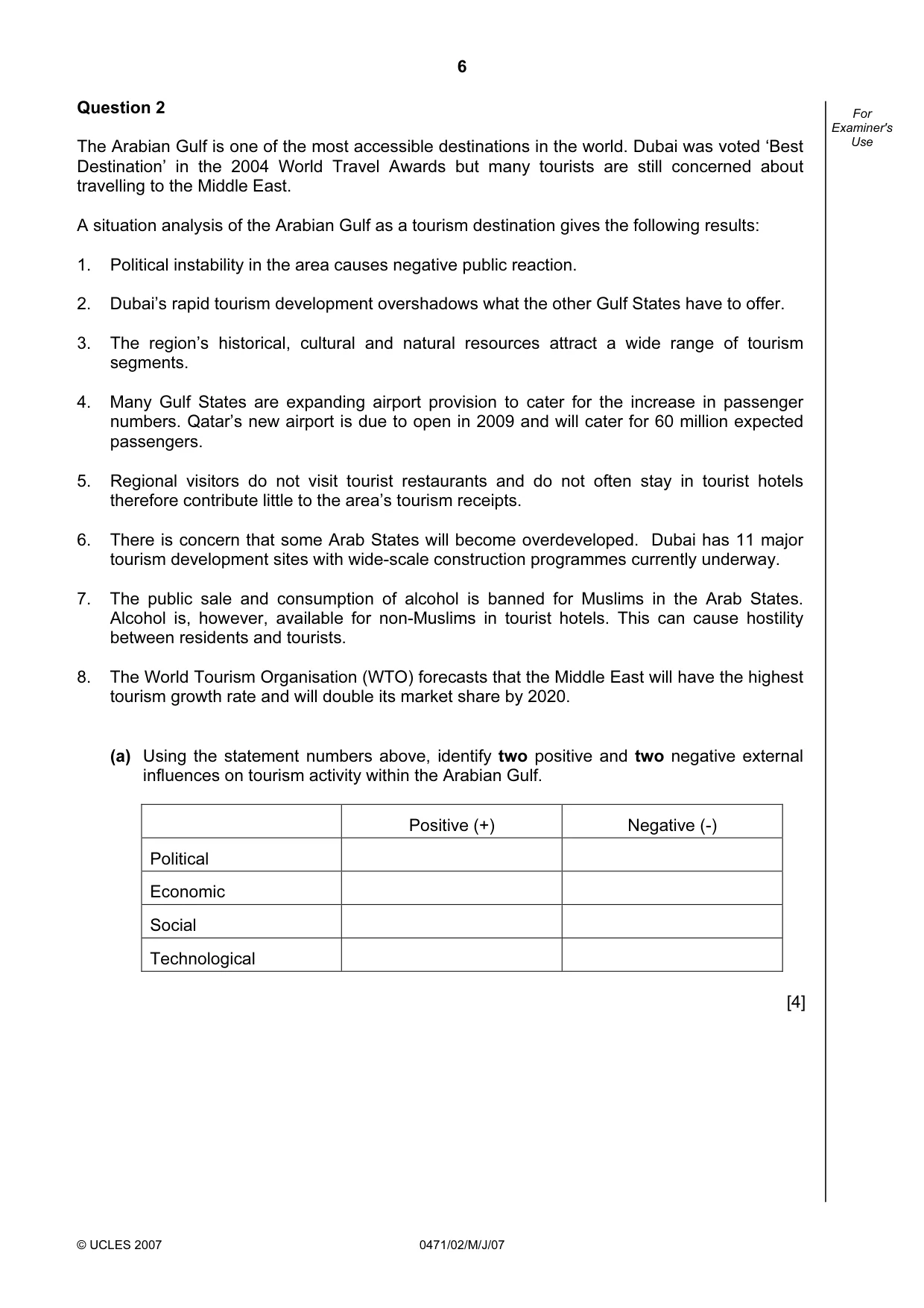 Cambridge IGCSE Travel and Tourism 0471 2007 May/June Paper 2 · Variant 1 question paper, page 6 of 16