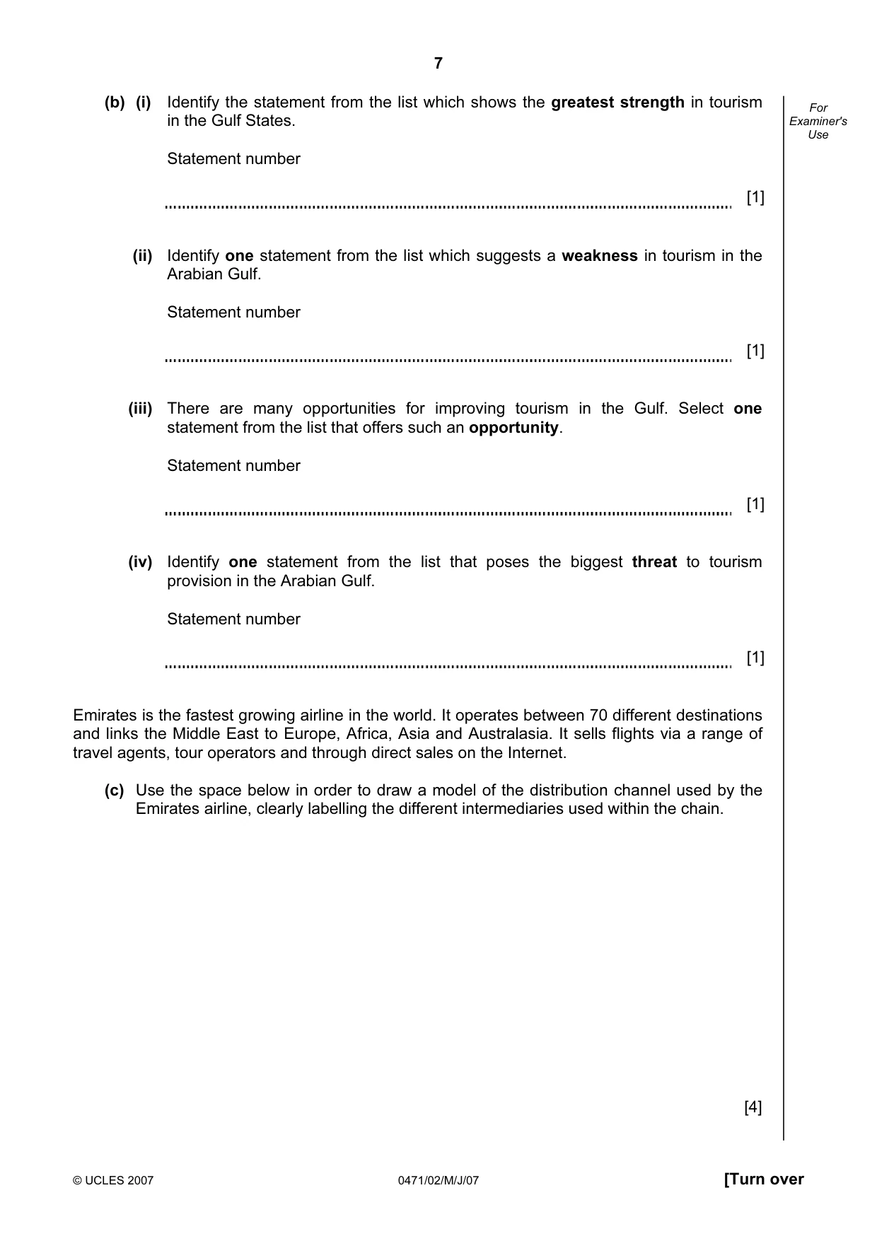 Cambridge IGCSE Travel and Tourism 0471 2007 May/June Paper 2 · Variant 1 question paper, page 7 of 16