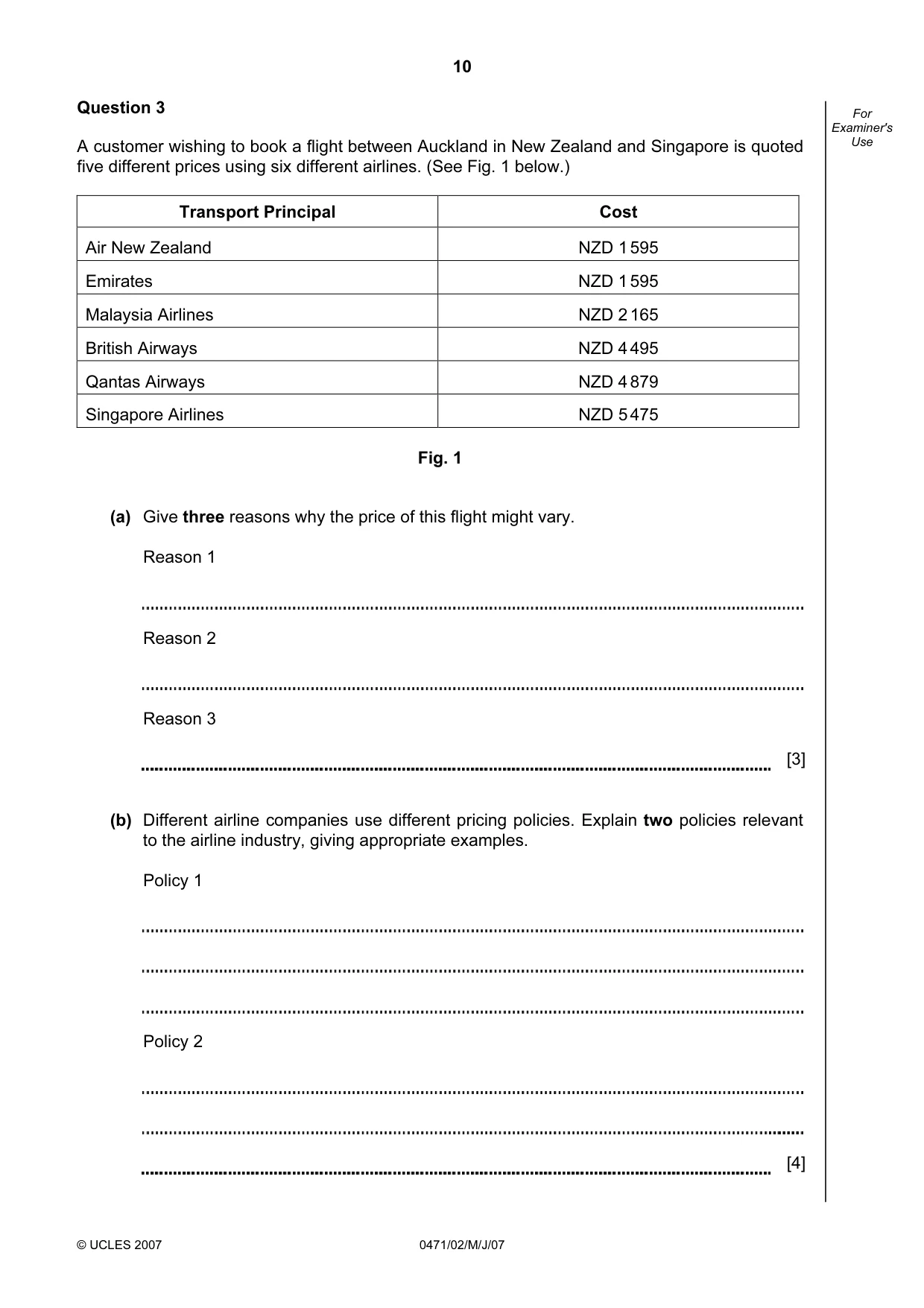 Cambridge IGCSE Travel and Tourism 0471 2007 May/June Paper 2 · Variant 1 question paper, page 10 of 16