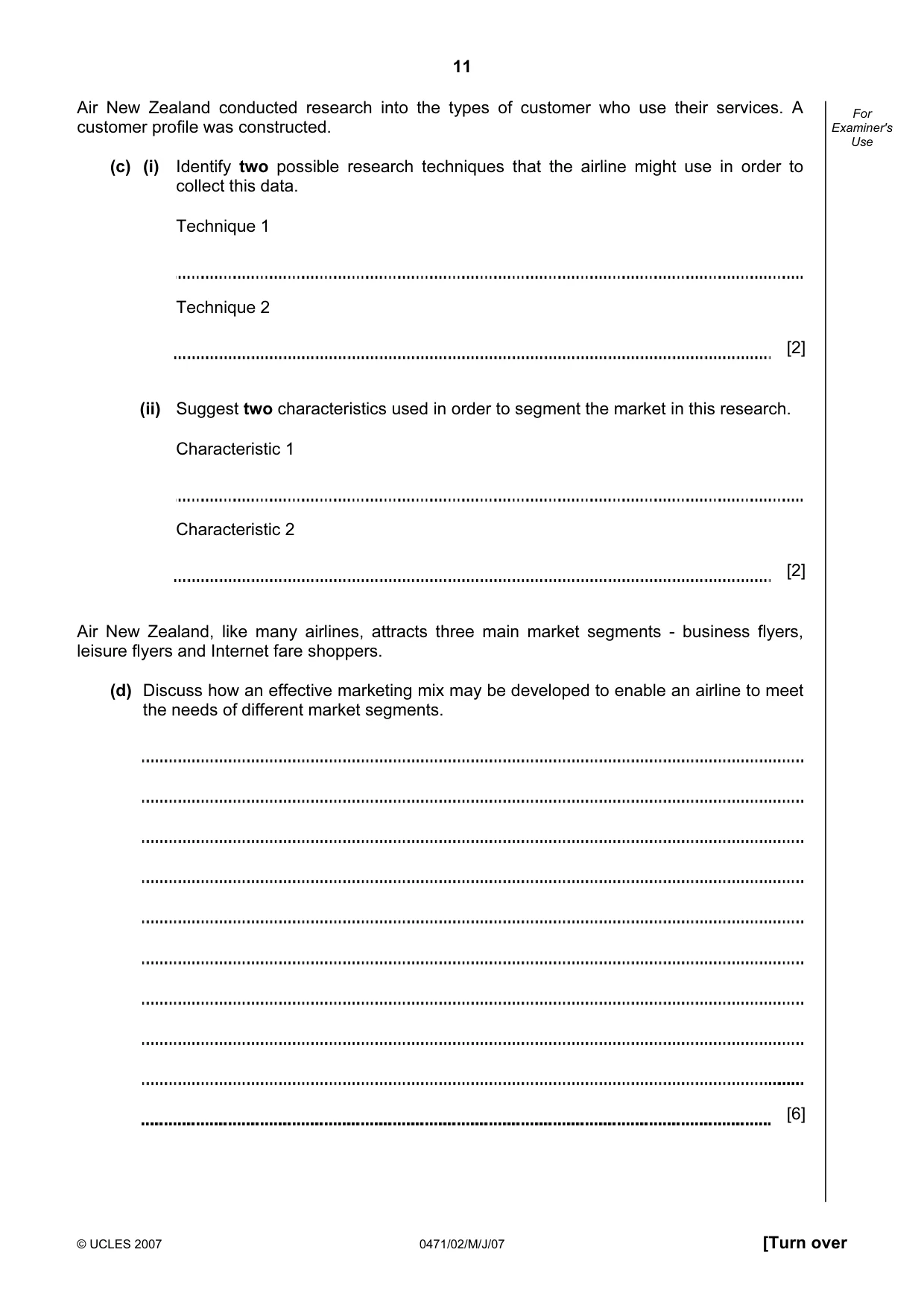 Cambridge IGCSE Travel and Tourism 0471 2007 May/June Paper 2 · Variant 1 question paper, page 11 of 16