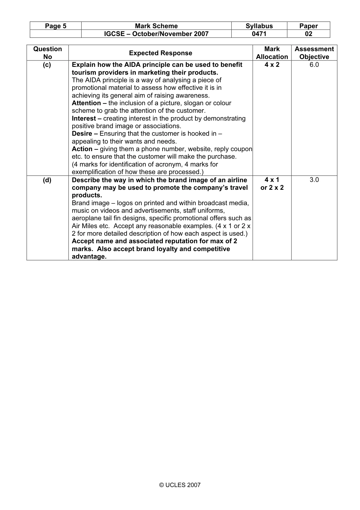 Mark scheme, page 5 of 9