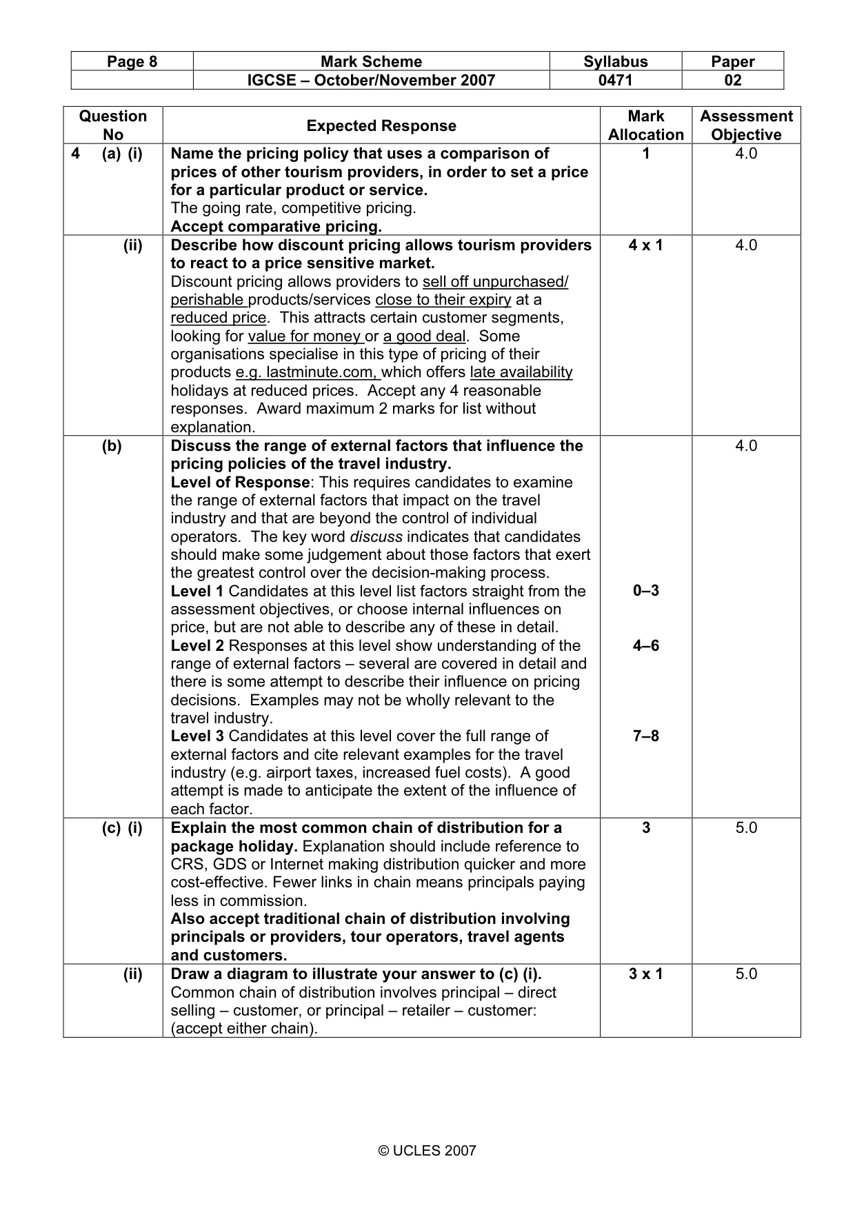 Mark scheme, page 8 of 9