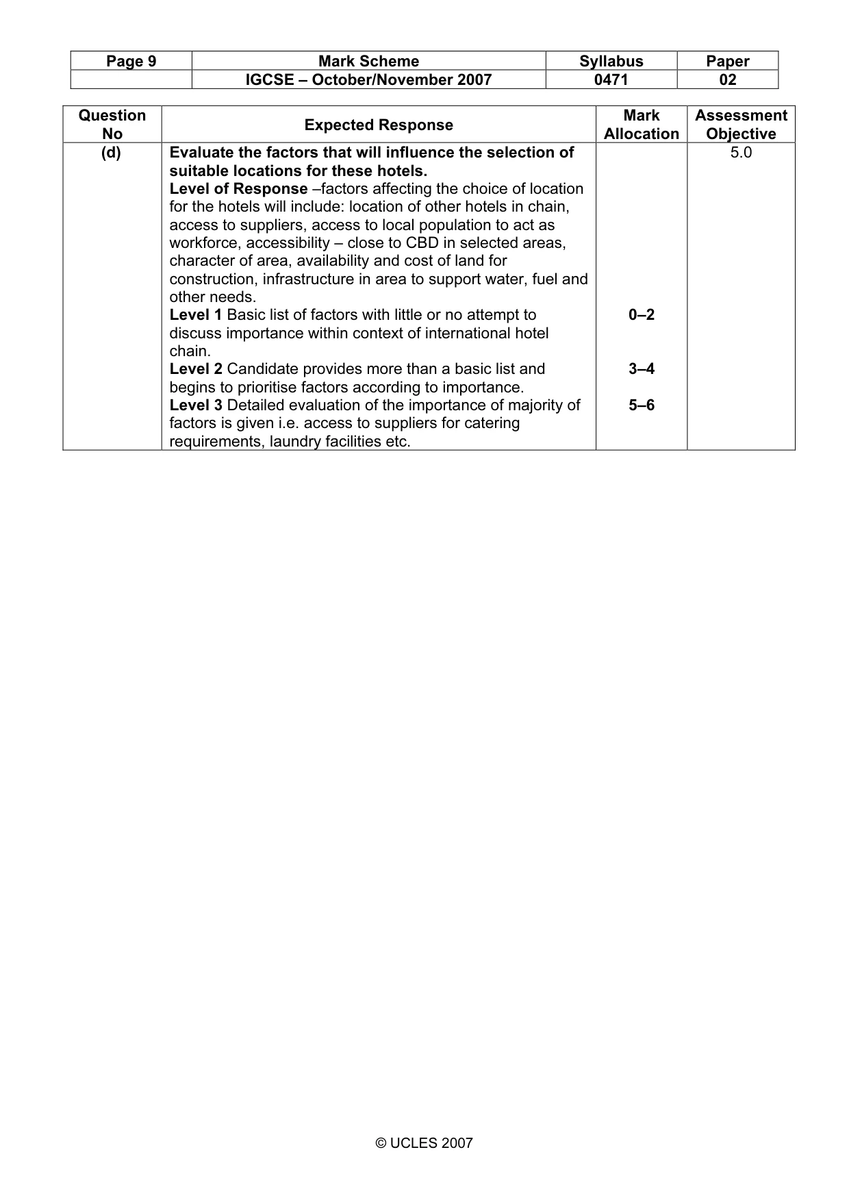 Mark scheme, page 9 of 9