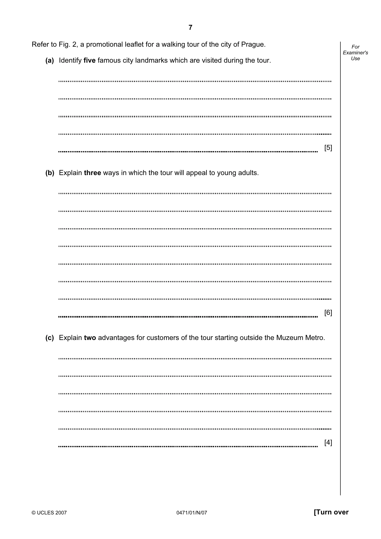 Cambridge IGCSE Travel and Tourism 0471 2007 Oct/Nov Paper 1 · Variant 1 question paper, page 7 of 16