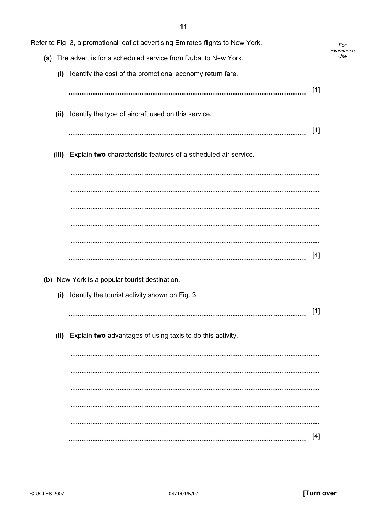 Cambridge IGCSE Travel and Tourism 0471 2007 Oct/Nov Paper 1 · Variant 1 question paper, page 11 of 16