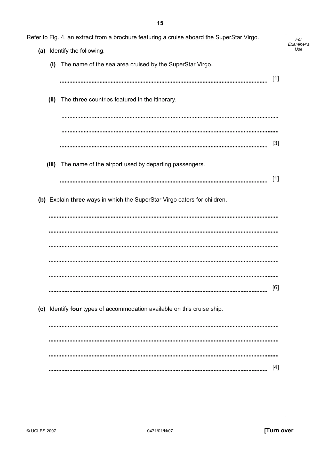 Cambridge IGCSE Travel and Tourism 0471 2007 Oct/Nov Paper 1 · Variant 1 question paper, page 15 of 16