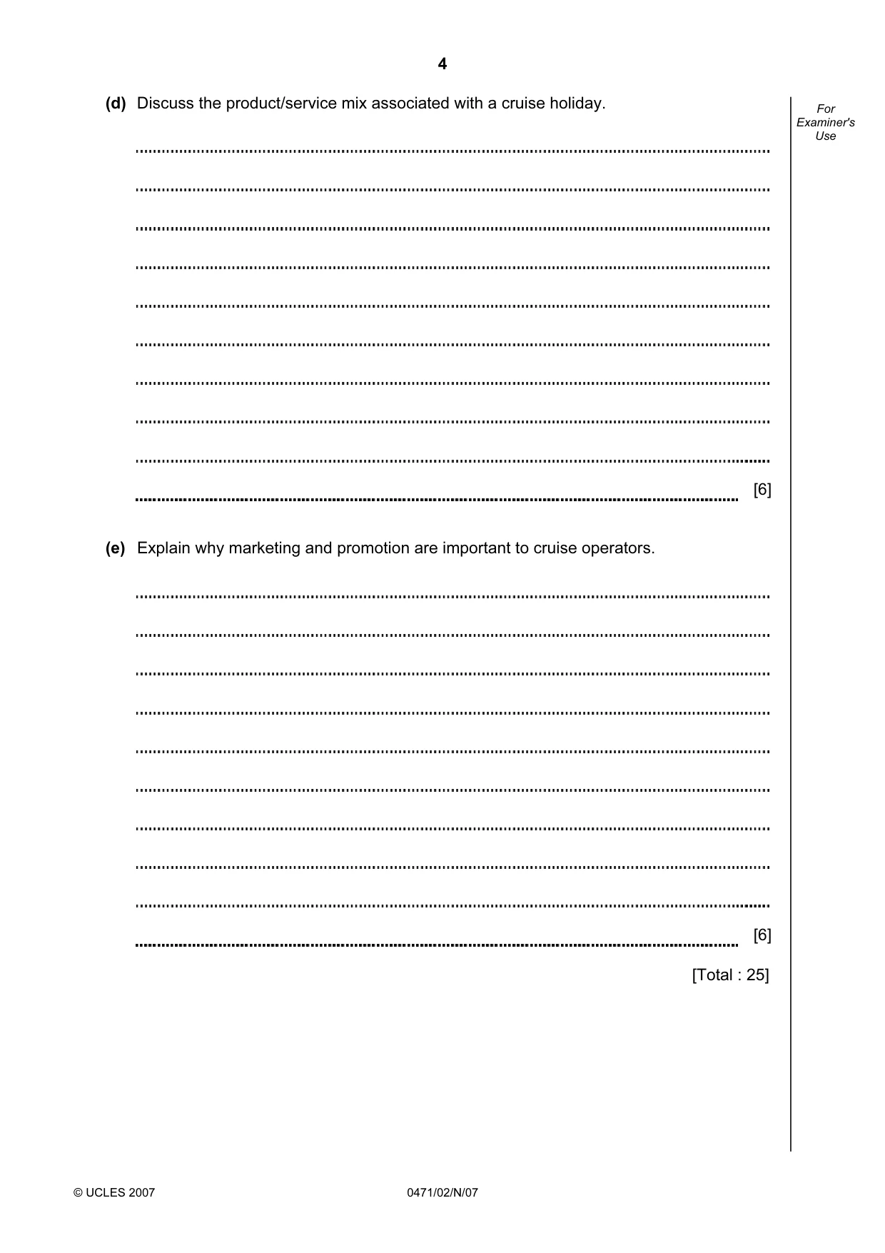 Cambridge IGCSE Travel and Tourism 0471 2007 Oct/Nov Paper 2 · Variant 1 question paper, page 4 of 12