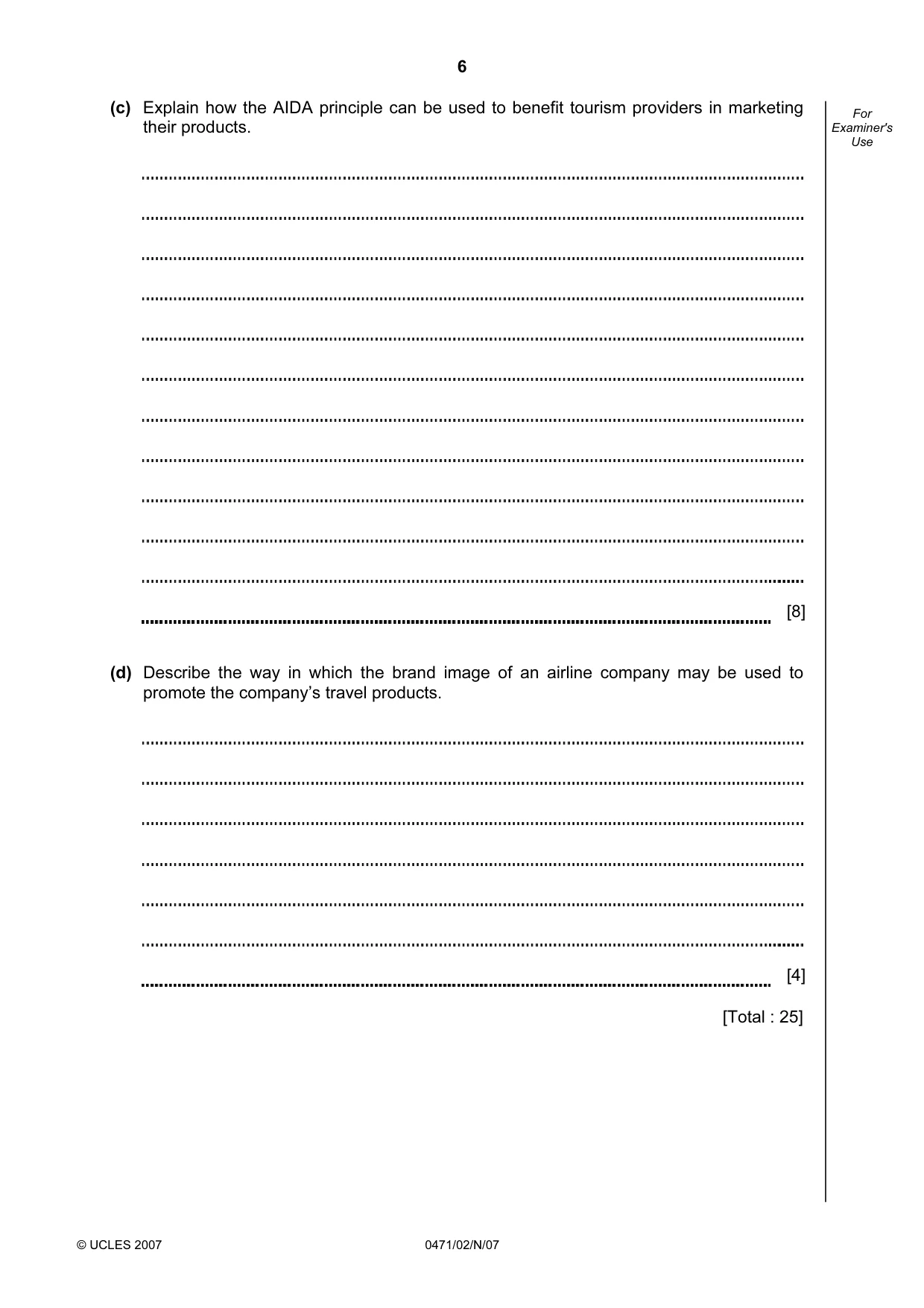 Cambridge IGCSE Travel and Tourism 0471 2007 Oct/Nov Paper 2 · Variant 1 question paper, page 6 of 12