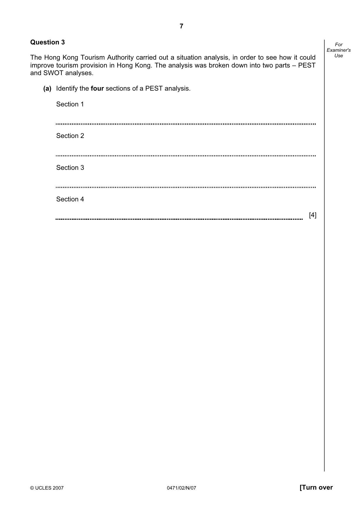 Cambridge IGCSE Travel and Tourism 0471 2007 Oct/Nov Paper 2 · Variant 1 question paper, page 7 of 12