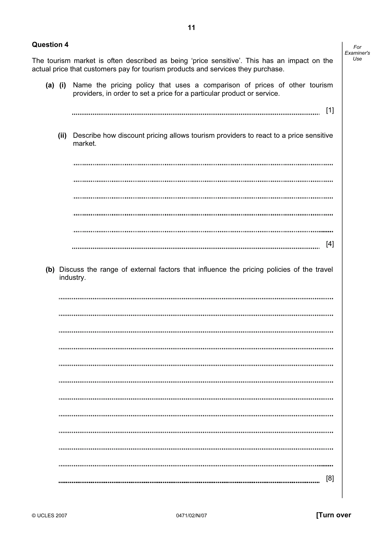 Cambridge IGCSE Travel and Tourism 0471 2007 Oct/Nov Paper 2 · Variant 1 question paper, page 11 of 12